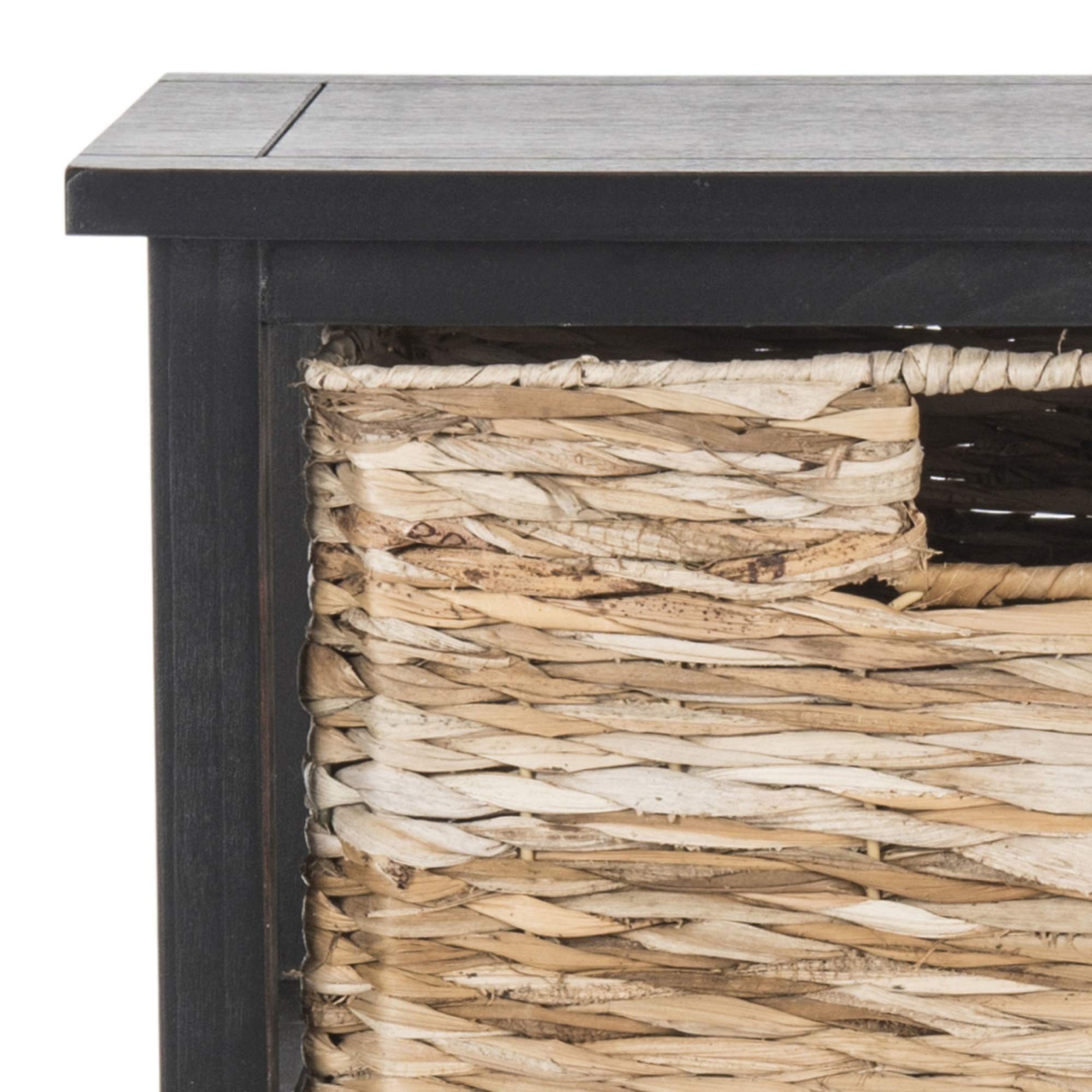 SAFAVIEH American Homes Collection Halle Distressed Black 3-Tier Wicker Basket Storage Side Table - Rustic End Table for Living Room, Bedroom & Patio Decor