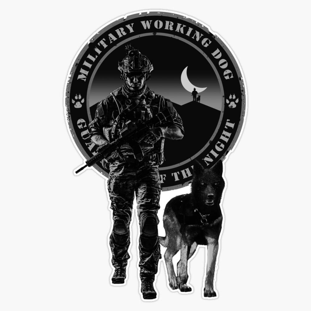 Military Working Dog - Guardians of the Night Vinyl Waterproof Sticker Decal (5 Inch) - Durable for Car, Laptop, Wall, Window & Bumper - Perfect for Dog Lovers, Military Supporters & Outdoor Enthusiasts