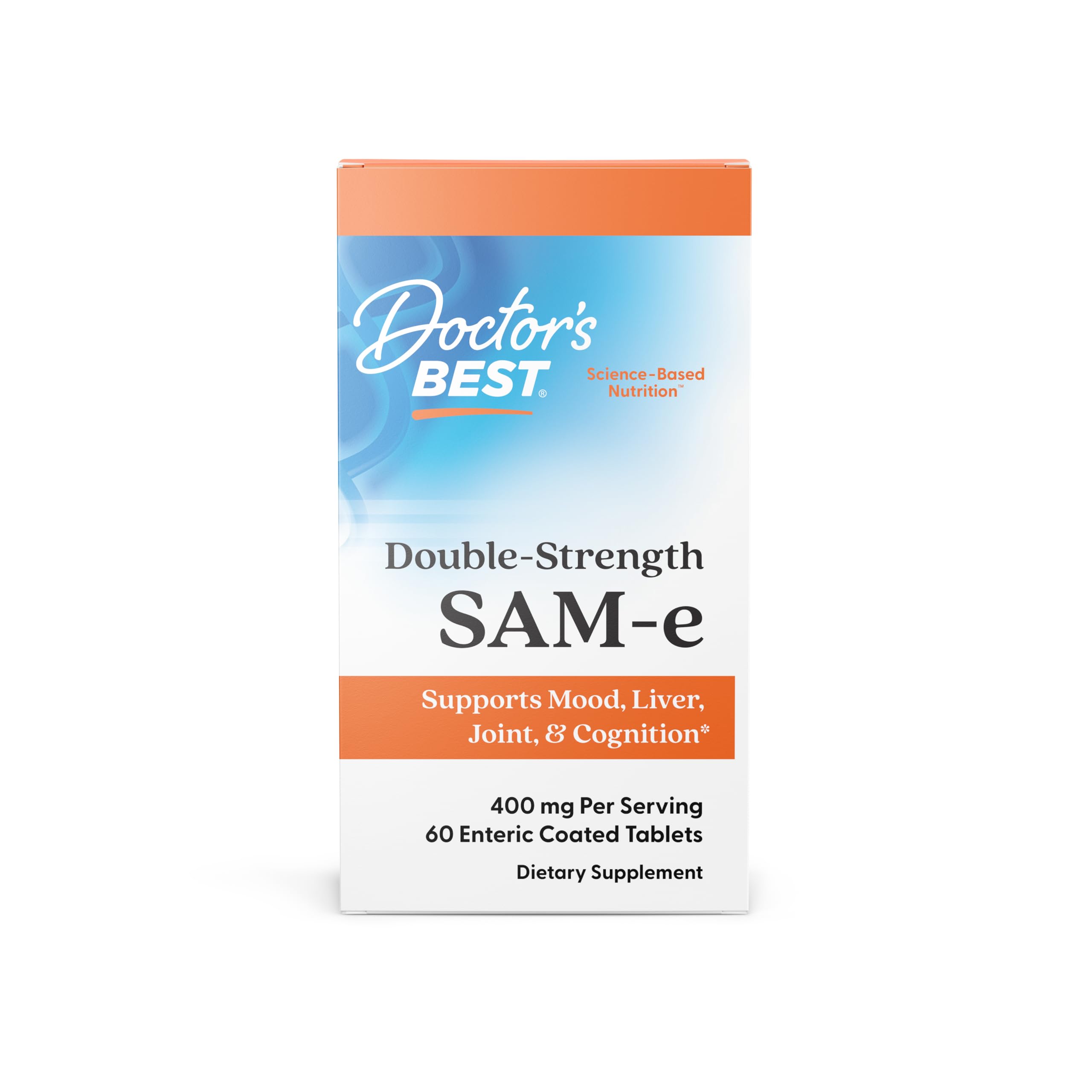 Doctor's Best SAM-e 400mg Vegan Gluten Free Supplement - Mood & Joint Support, 60 Enteric Coated Tablets - Supports Emotional Balance & Healthy Joint Function for Daily Wellness