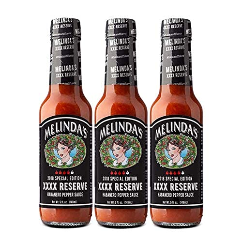 Melinda’s Special Reserve XXXXtra Habanero Hot Sauce - Gourmet Spicy Habanero Pepper Sauce with Aged Peppers, Carrot, Onion & Garlic - Keto, Kosher, Vegan, Gluten Free - 5oz Bottle (3 Pack) - Perfect for Tacos, Wings, Burgers & Spicy Food Lovers