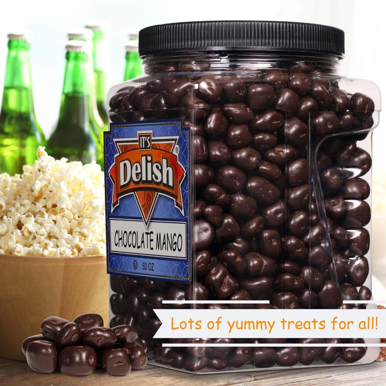 Premium Dark Chocolate Covered Dried Mango Bites - 3.75 Lbs Bulk Vegan Snacks | Dairy Free, Kosher Certified | Perfect for Healthy Snacking, Gifts & Party Treats | It's Delish Brand