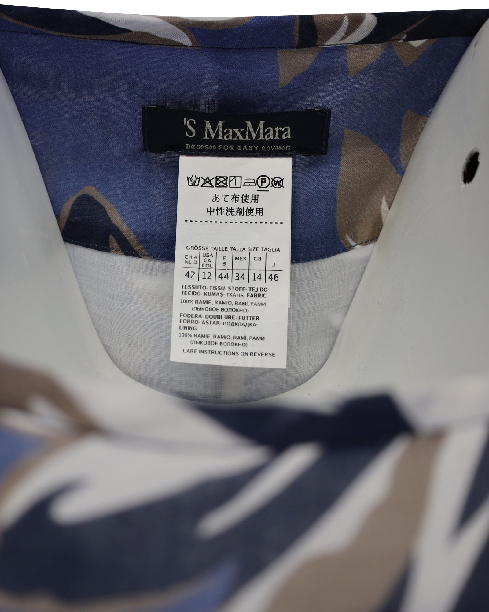 Max Mara Eleonor Floral Blouse Women's Blue Ramie Shirt - Perfect for Office Wear, Summer Outfits & Casual Chic Style