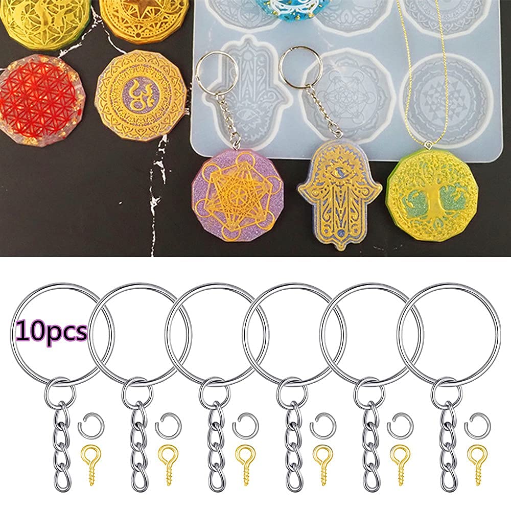 7 Chakra Stones Resin Molds - Mandala Keychain & Flower of Life Pendant Silicone Molds for DIY Jewelry Making, Crystal Casting, Wall Decor - Perfect for Meditation, Yoga Gifts & Spiritual Home Decor