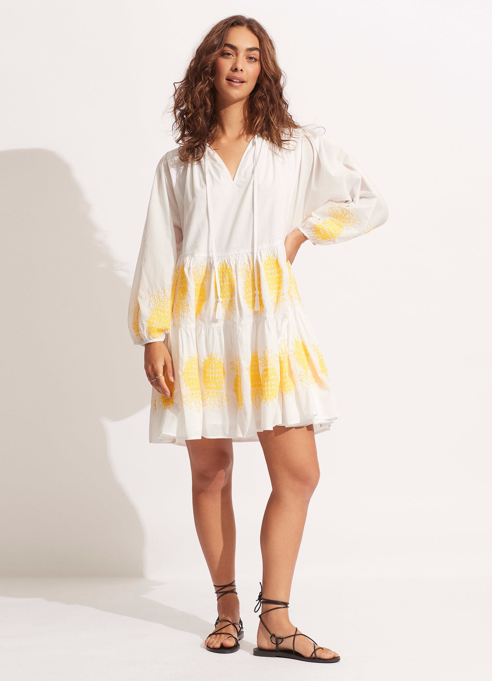 Corsica White Embroidery Tiered Dress - Elegant Summer Outfit for Weddings & Parties