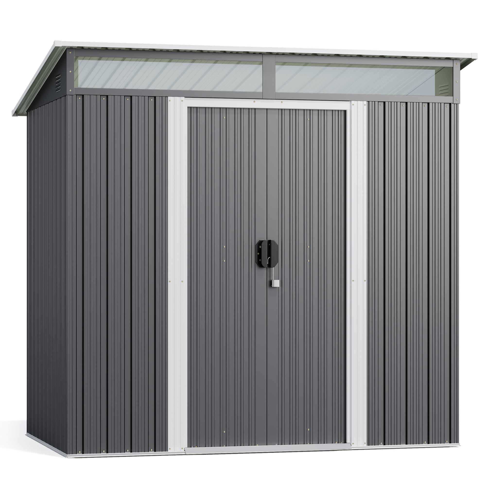 Gizoon 6x4 ft Metal Outdoor Storage Shed with Sliding Lockable Doors & Transparent Panel Windows - Durable Garden Shed for Tools, Bikes & Backyard Storage - Perfect for Patio, Yard & Outdoor Organization (Dark Gray)