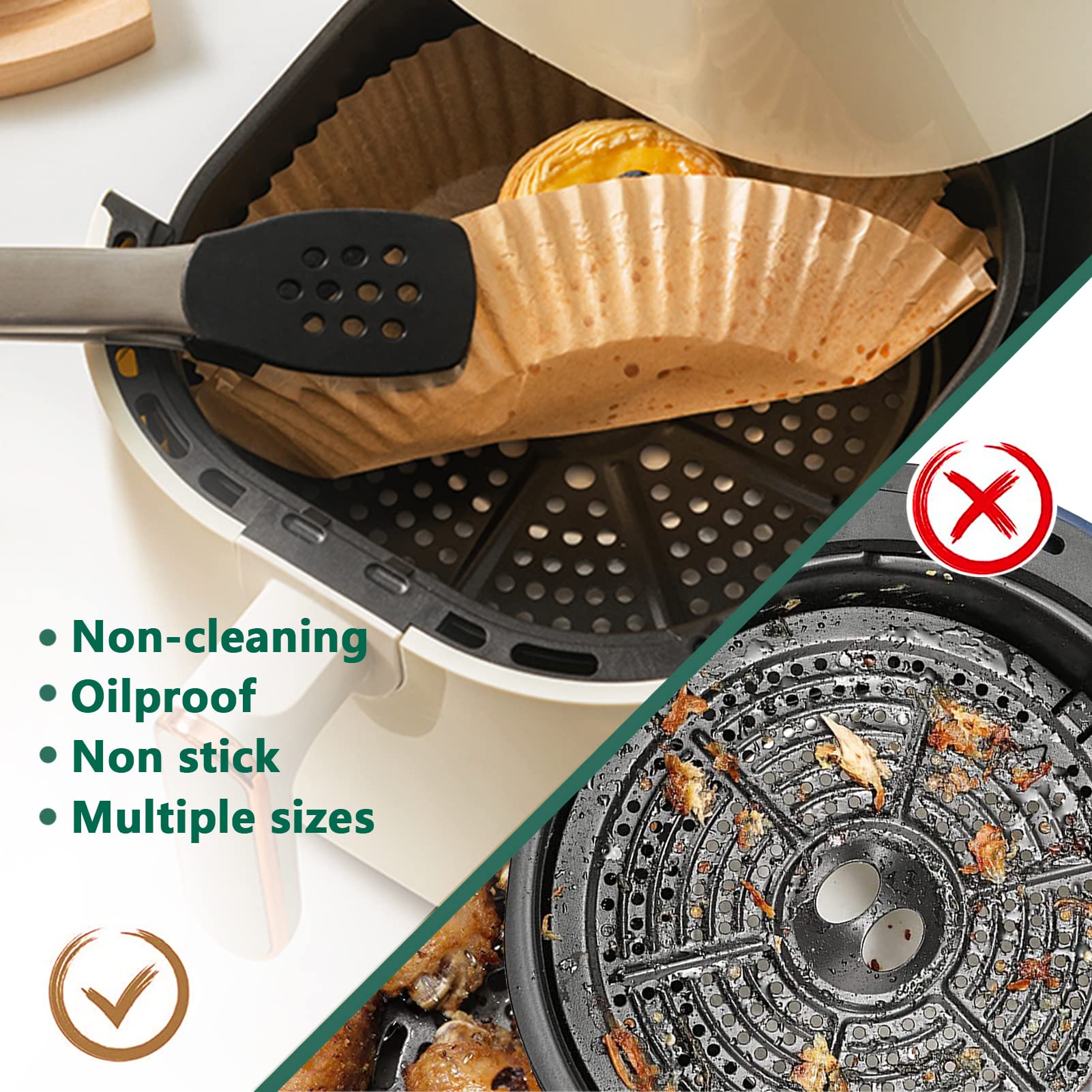 100-Pack Silicone Air Fryer Liners 7.9 Inch - Non-Stick, Oil & Water Proof Baking Sheets for Healthy Cooking | Perfect for Chicken Wings, French Fries & Vegetables