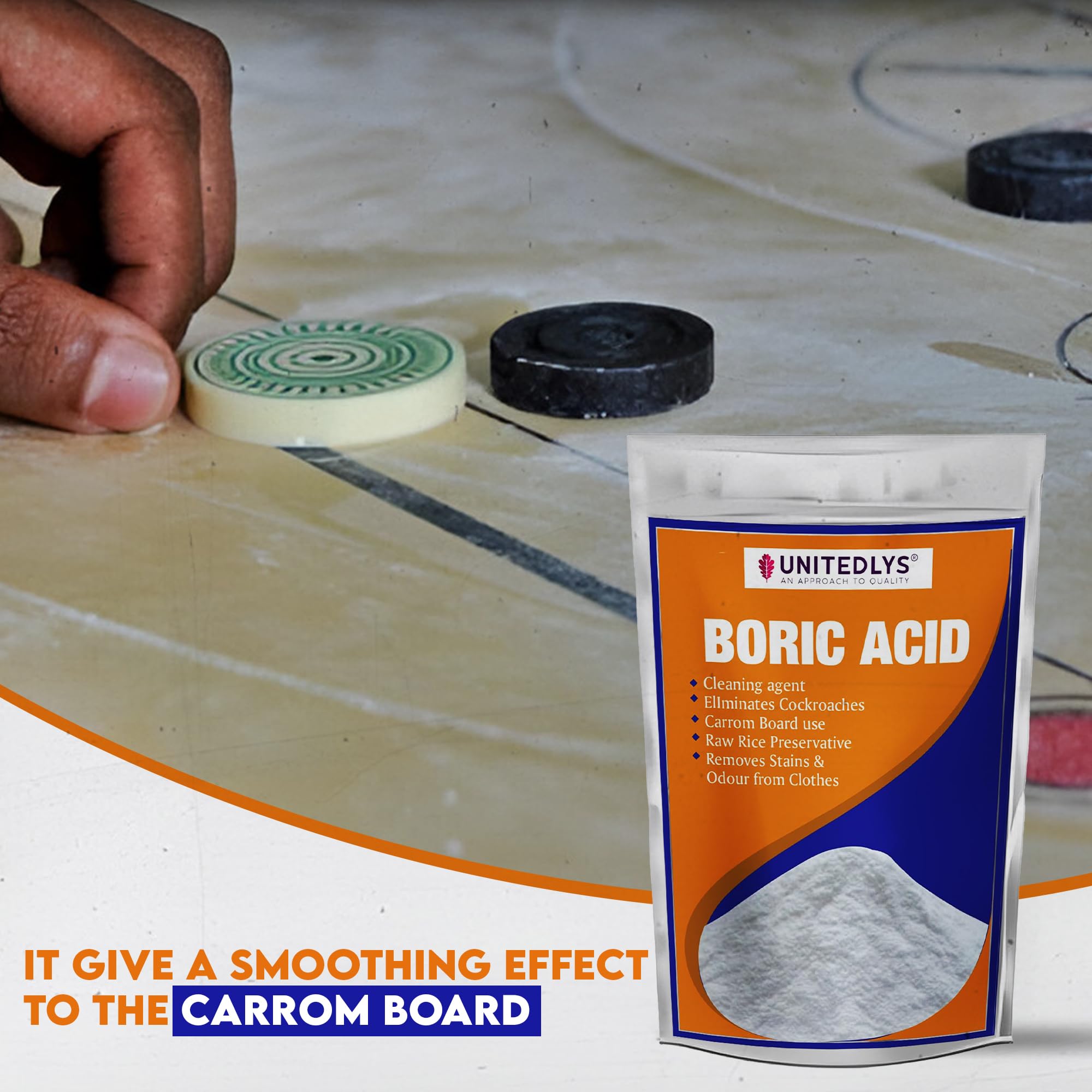 Unitedlys 100% Pure Boric Acid Powder - 380g Multi-Purpose Cockroach Killer, Carrom Powder & Rice Preservative | Effective Pest Control for Home, Kitchen & Game Rooms