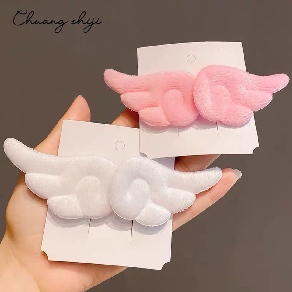 2 Pairs Angel Wings Hair Clips - Cute Non-Slip Plush Barrettes for Women & Girls (White & Pink) | Perfect for Halloween, Christmas & Kawaii Fashion Accessories