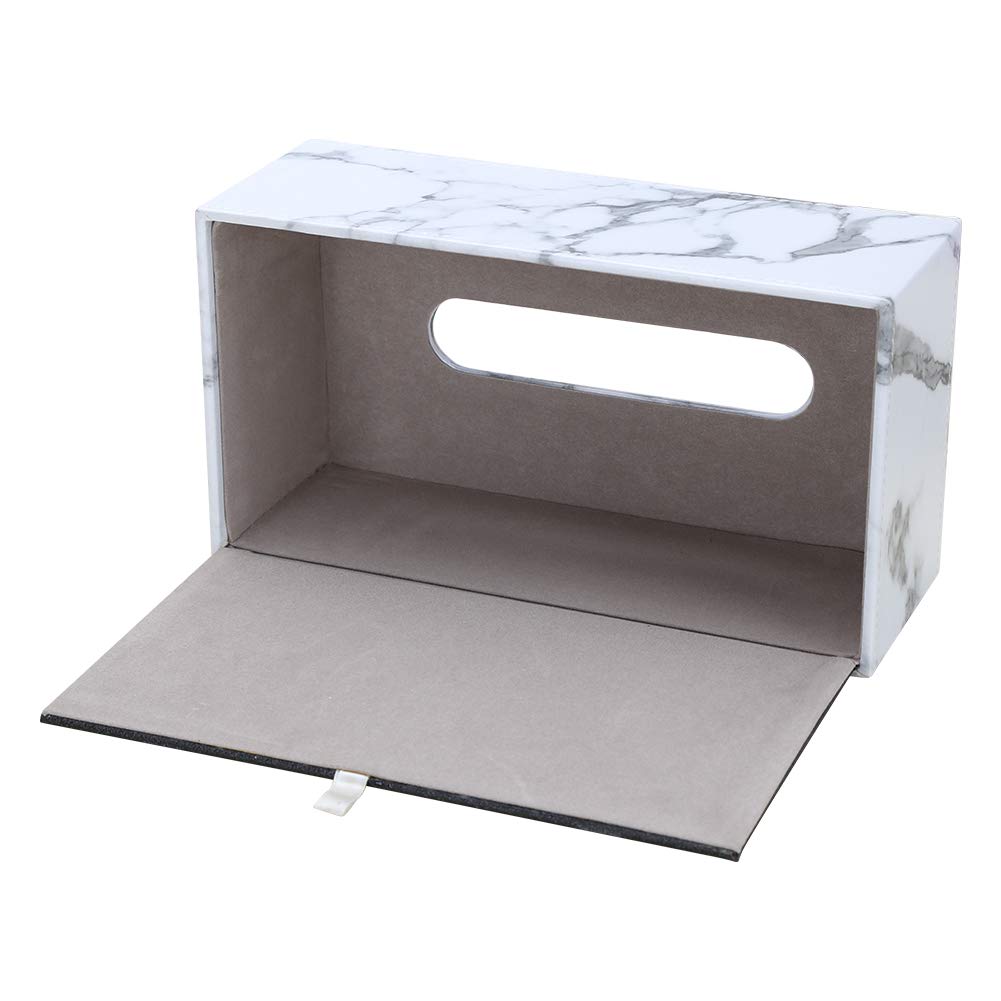 KINGFOM Rectangular PU Leather Tissue Box Cover - Magnetic Bottom Gray Marble Napkin Holder for Bathroom, Home, Office & Car - Durable & Stylish Decorative Tissue Paper Organizer for Living Room, Bedroom, Kitchen & Automotive Interior