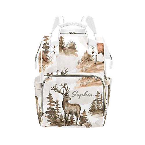 Custom Personalized Watercolor Forest Animal Diaper Backpack - Baby Nappy Bag for Nursing Moms, Shoulder Tote & Travel Essentials - Perfect Baby Shower Gift for New Parents