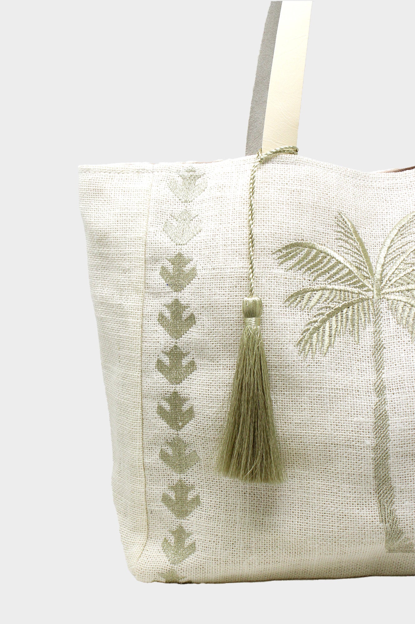 Stylish White & Light Gold Palm Tree Jute Beach Bag - Perfect for Summer Vacations, Pool Parties & Tropical Getaways