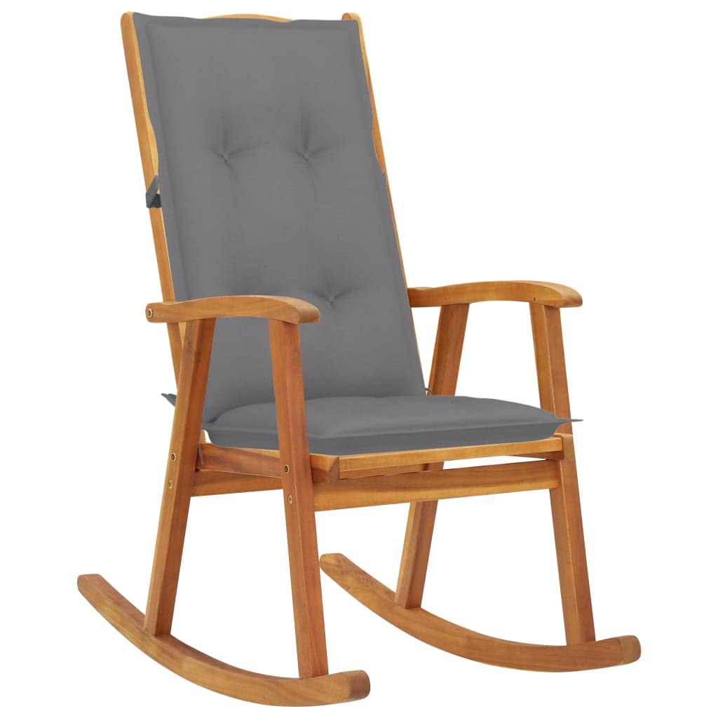 **Acacia Wood Rocking Chair with Cushions - Outdoor & Indoor Patio Rocker, Oil Finish, Grey - Perfect for Porch, Garden, and Living Room Relaxation**