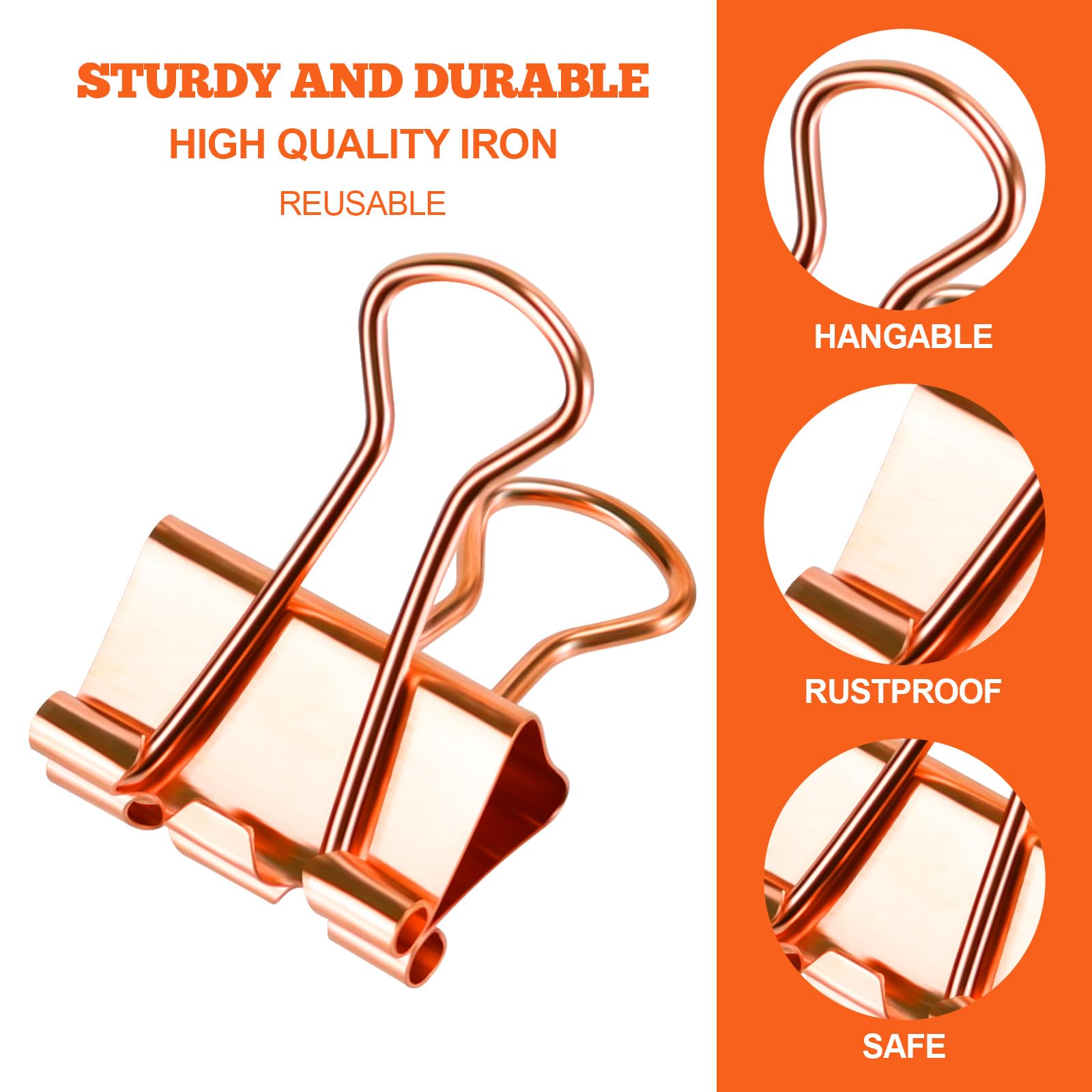Buqoo 100 Pcs Rose Gold Binder Clips 19mm - Small & Medium Paper Clamps for Office, School, Home Organization, Document Filing, and Craft Projects