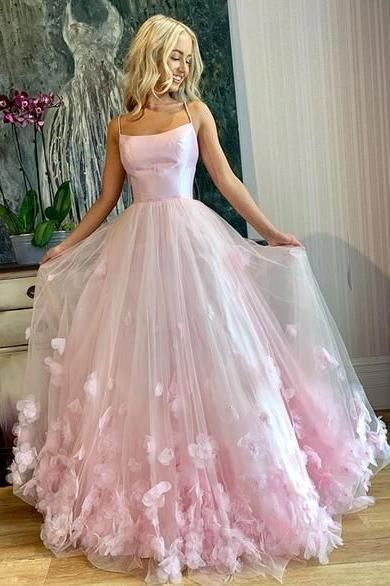 Elegant Floral A-Line Spaghetti Strap Pink Prom Dress 2169 - Perfect for Homecoming, Formal Dances & Special Occasions