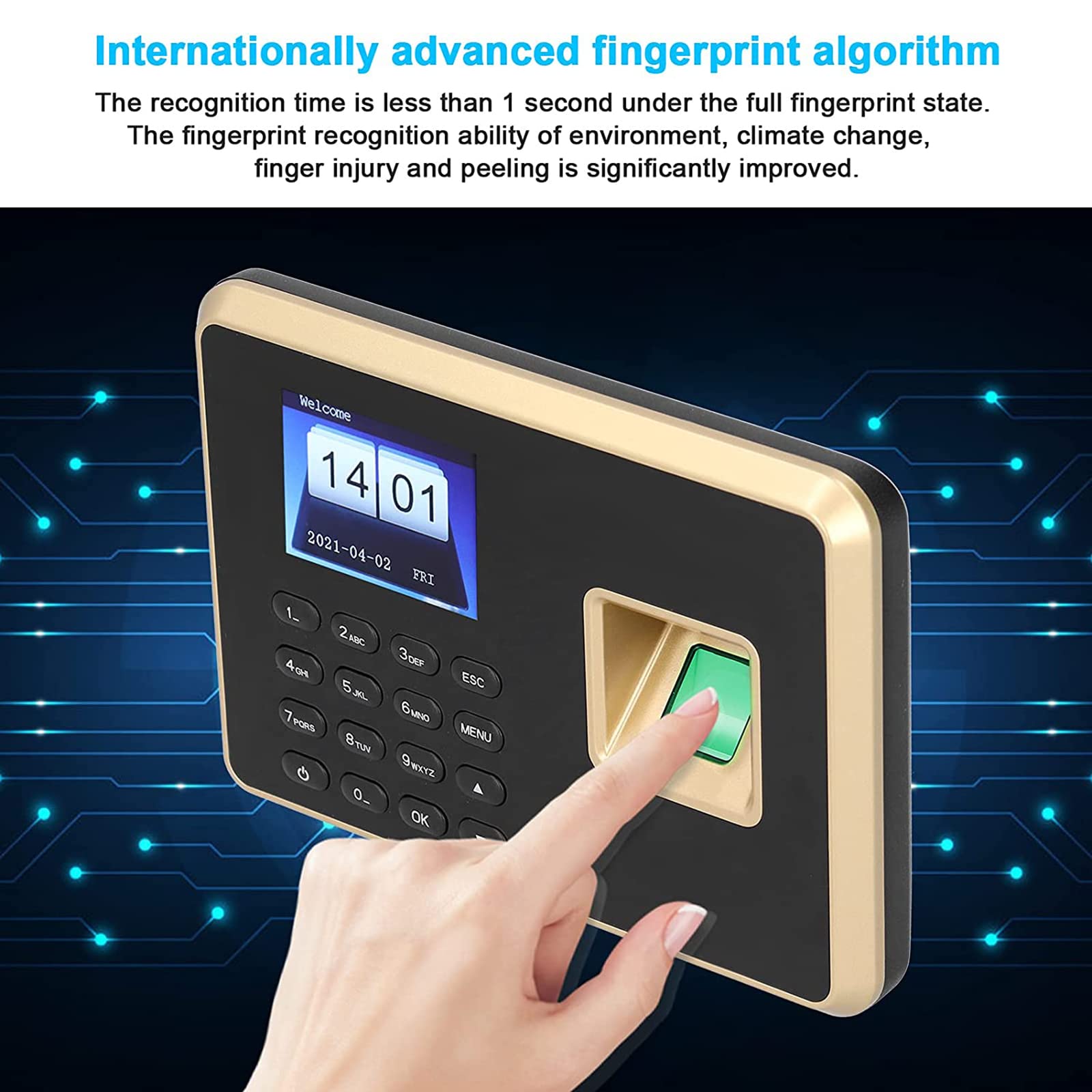 Biometric Fingerprint Time Clock for Employees - 2.4in Attendance Machine with Password Protection & Automatic Report Generation | USB Download Office Punch Clock for Small Businesses | Perfect for Retail Stores, Restaurants, and Workplaces