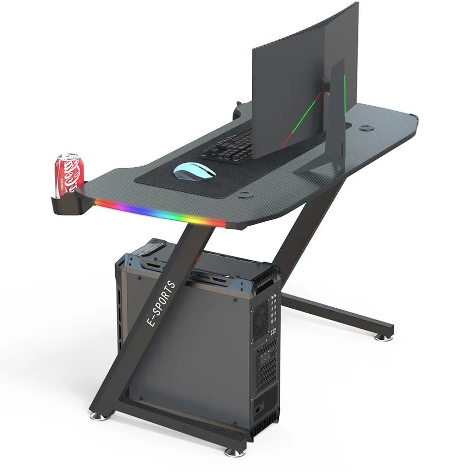 140cm Z-Shaped Gaming Desk with RGB LED Lights - Ergonomic Computer Table for Home Office & Gaming Setup - Perfect for PC, Console Gaming & Workstation Use