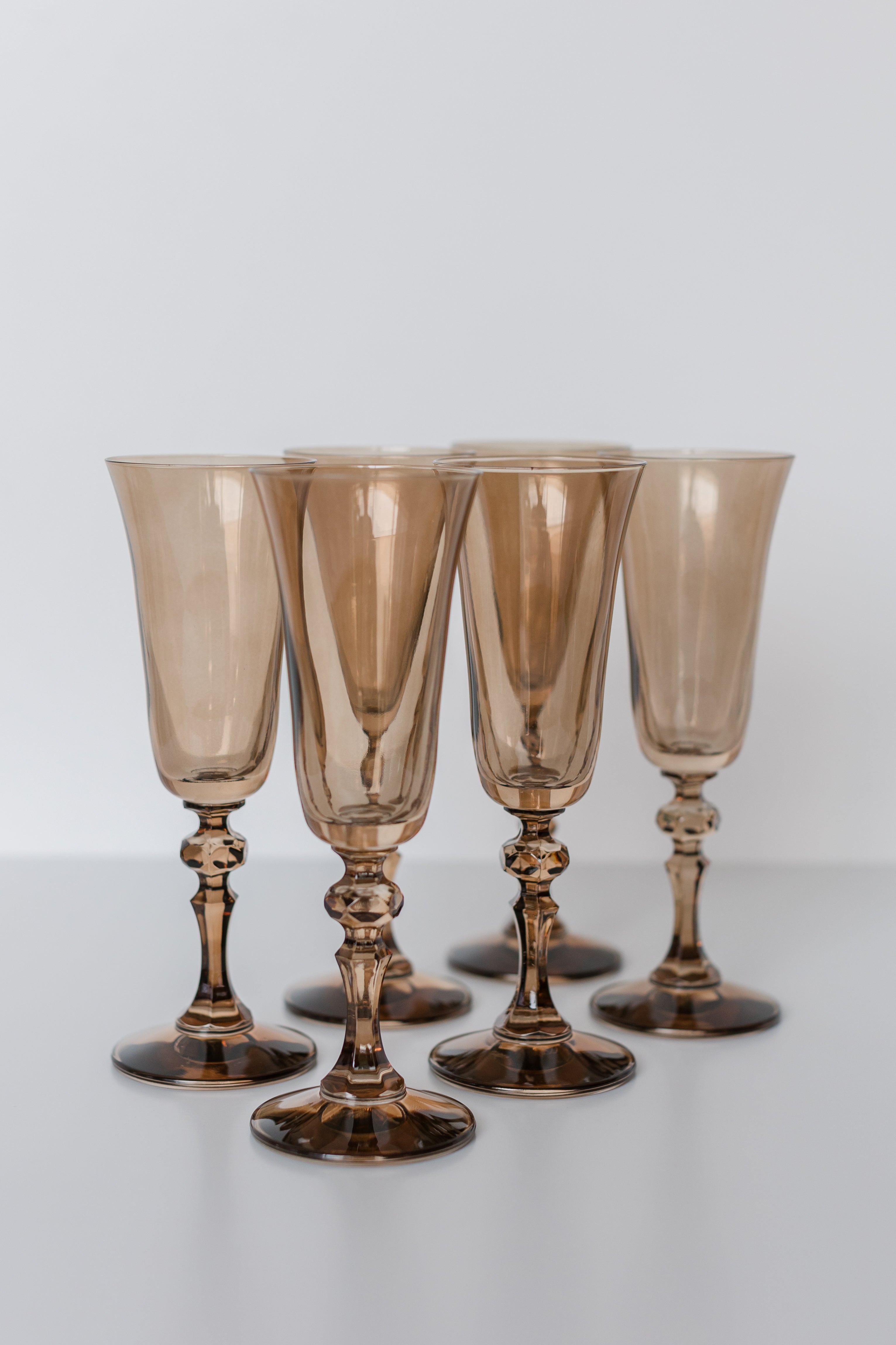 Estelle Colored Regal Flute Set of 6 - Mocha Mousse (Amber Smoke) | Elegant Glassware for Wine Tasting, Dinner Parties & Home Decor