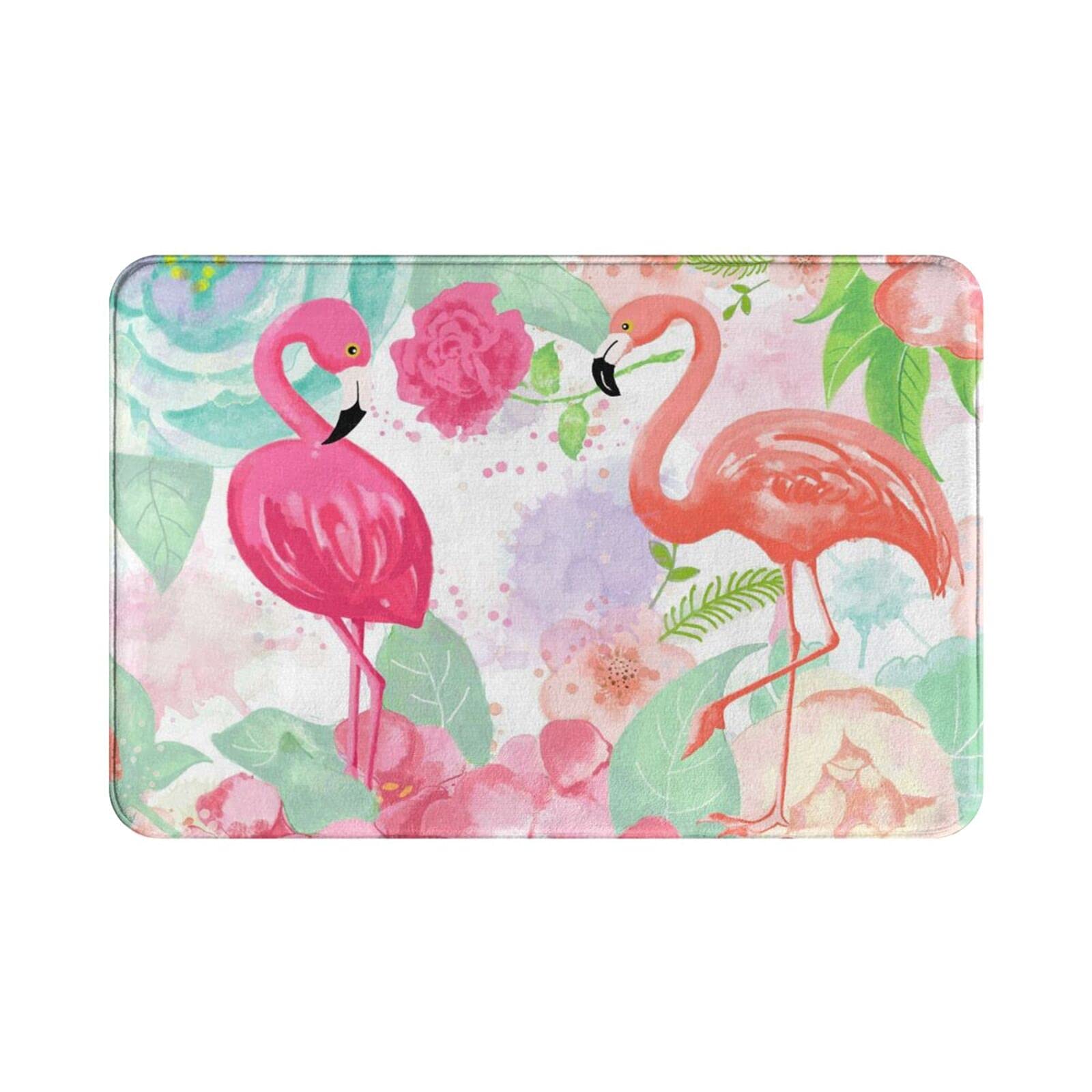 Flamingo Tropical Bath Mat - Soft, Plush & Non-Slip Bathroom Rug - Absorbent, Washable Shower Carpet for Bathroom & Kitchen Floor - Perfect for Beach House Decor & Spa Style Bathrooms