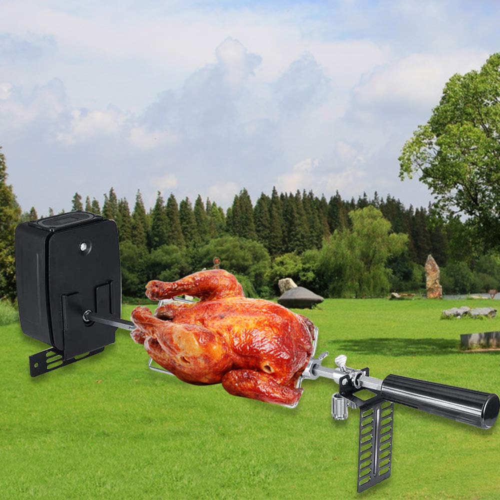 Heavy Duty Stainless Steel Rotisserie Kit with Electric Motor - Complete BBQ Spit Rod & Meat Forks Set for Grilling, Perfect for Outdoor Barbecues, Camping Trips, Picnics and Backyard Parties