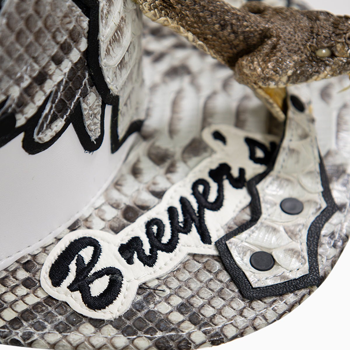 Breyer's Buck 50 Genuine Leather Cowboy Hat with Faux Snake Skin Visor - Western Style Hat for Men, Perfect for Rodeo, Ranch Work & Outdoor Adventures