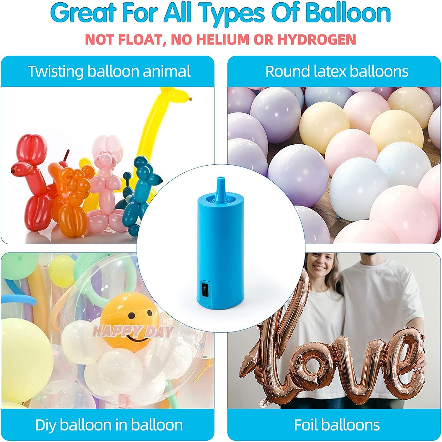 Portable Electric Air Pump - Fast Inflator for Party Balloons, Animal Twisty Balloons & Foil Balloons | Great for Birthday Parties, Baby Showers & Events (Sky Blue)