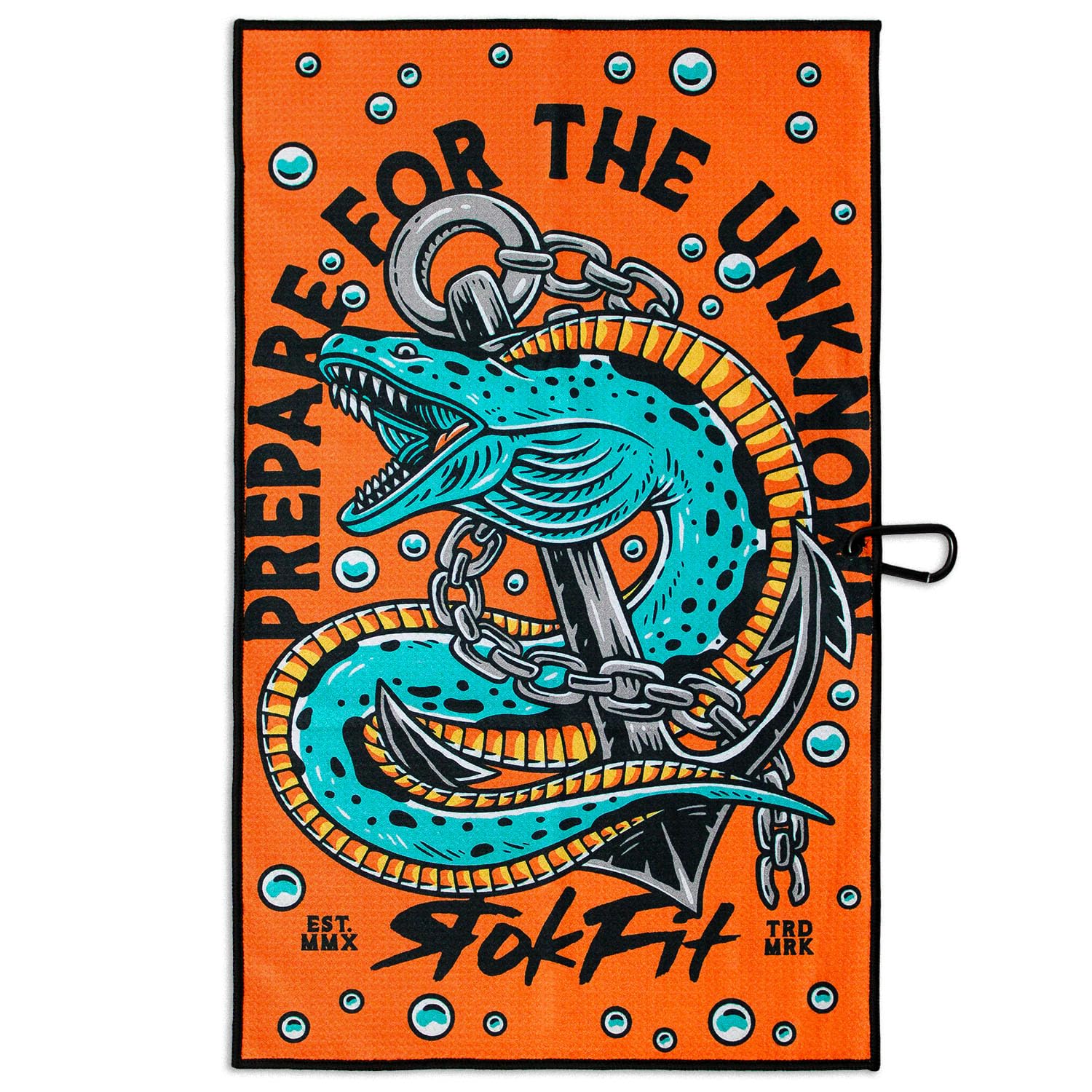 RokFit Multi-Use Gym & Golf Towel with Carabiner Clip - Premium Sports Utility Towel for Fitness, Workouts & Outdoor Activities - Bold Graphic Design (Prepare for The Unknown)