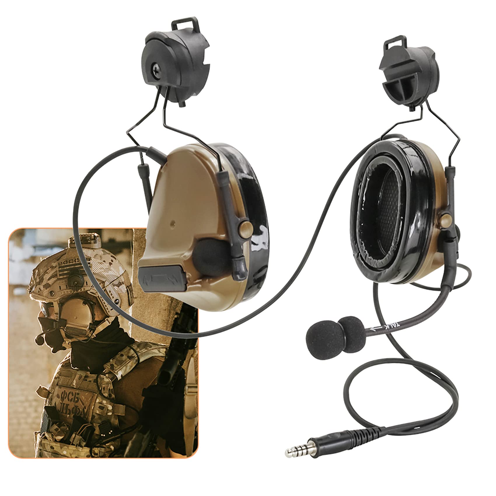 HEARFALCOM Comta III Tactical Headset with ARC Rail Adapter - Noise Cancelling Shooting Headphones for Airsoft, Military Training & Outdoor Sports | Helmet Mount Compatible for Enhanced Hearing Protection