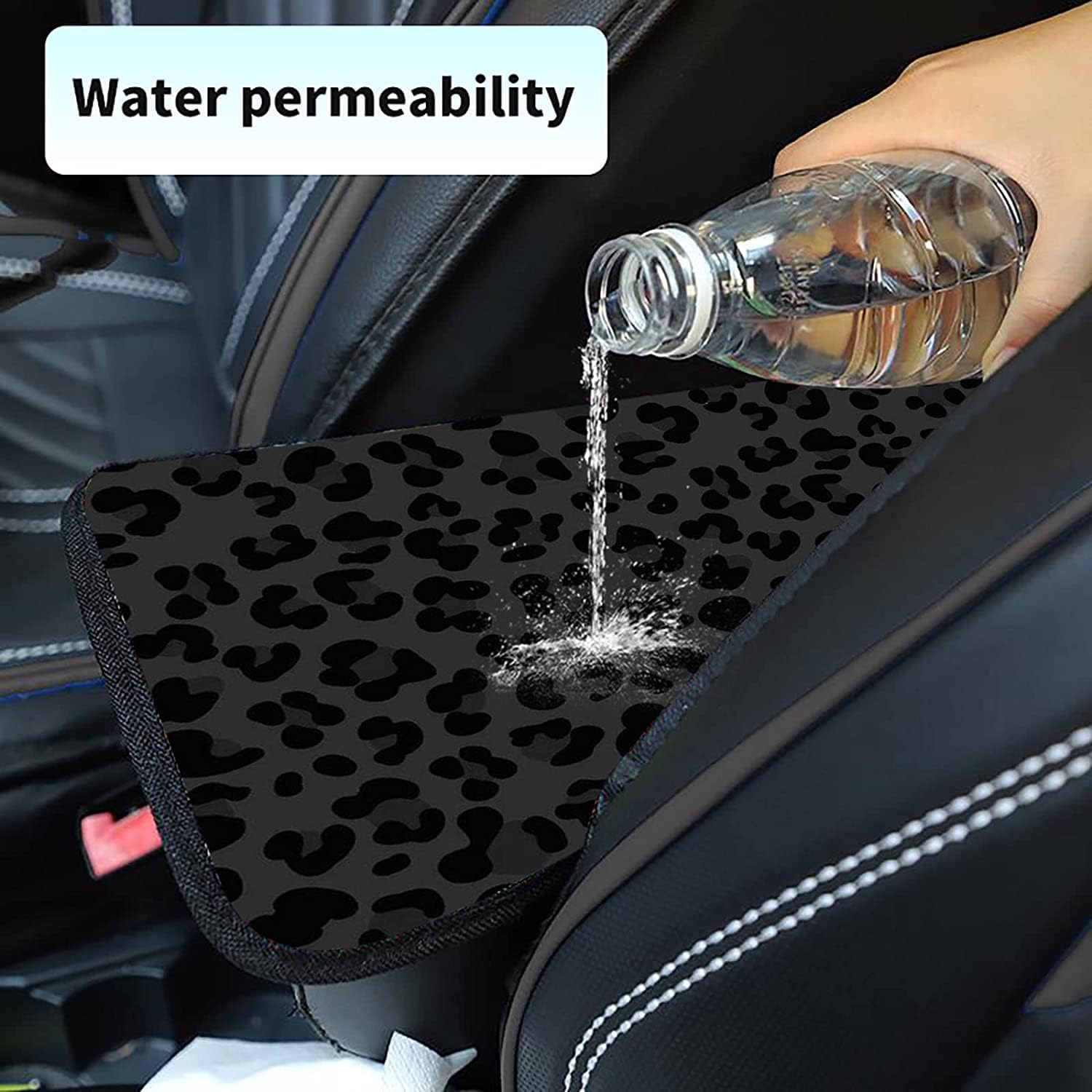 Universal Leopard Print Car Center Console Cover - Waterproof Armrest Protector for Cars, Black & Green Cheetah Animal Design - Includes Bonus Car Coaster | Perfect for SUVs, Sedans & Trucks