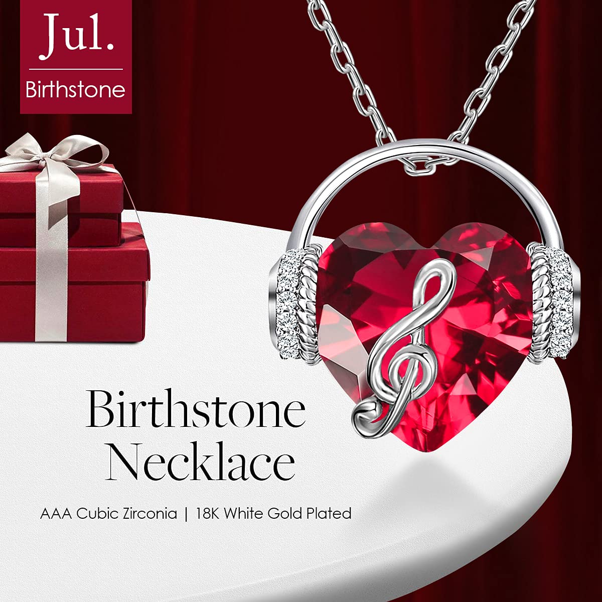 Music Note Necklace for Women - Heart Pendant with Birthstone Crystal Jewelry - Perfect Christmas, Mother's Day, Valentine's, Anniversary & Birthday Gift for Her, Mom or Wife - Ideal for Concerts, Date Nights & Special Occasions