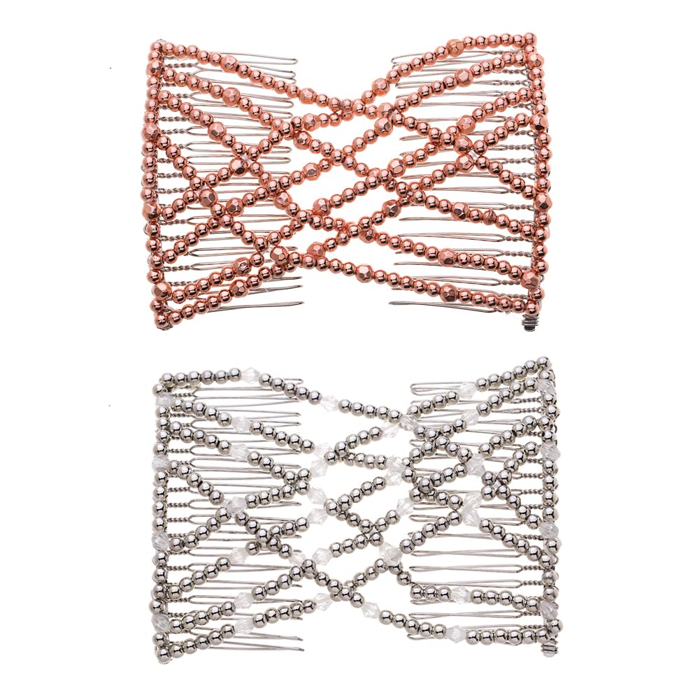 Ruihfas 2 Pack Magic Beading EZ Stretch Hair Combs - Double Clip Hair Styling Accessories for Women & Girls - Perfect for Braiding, Ponytails & Updos