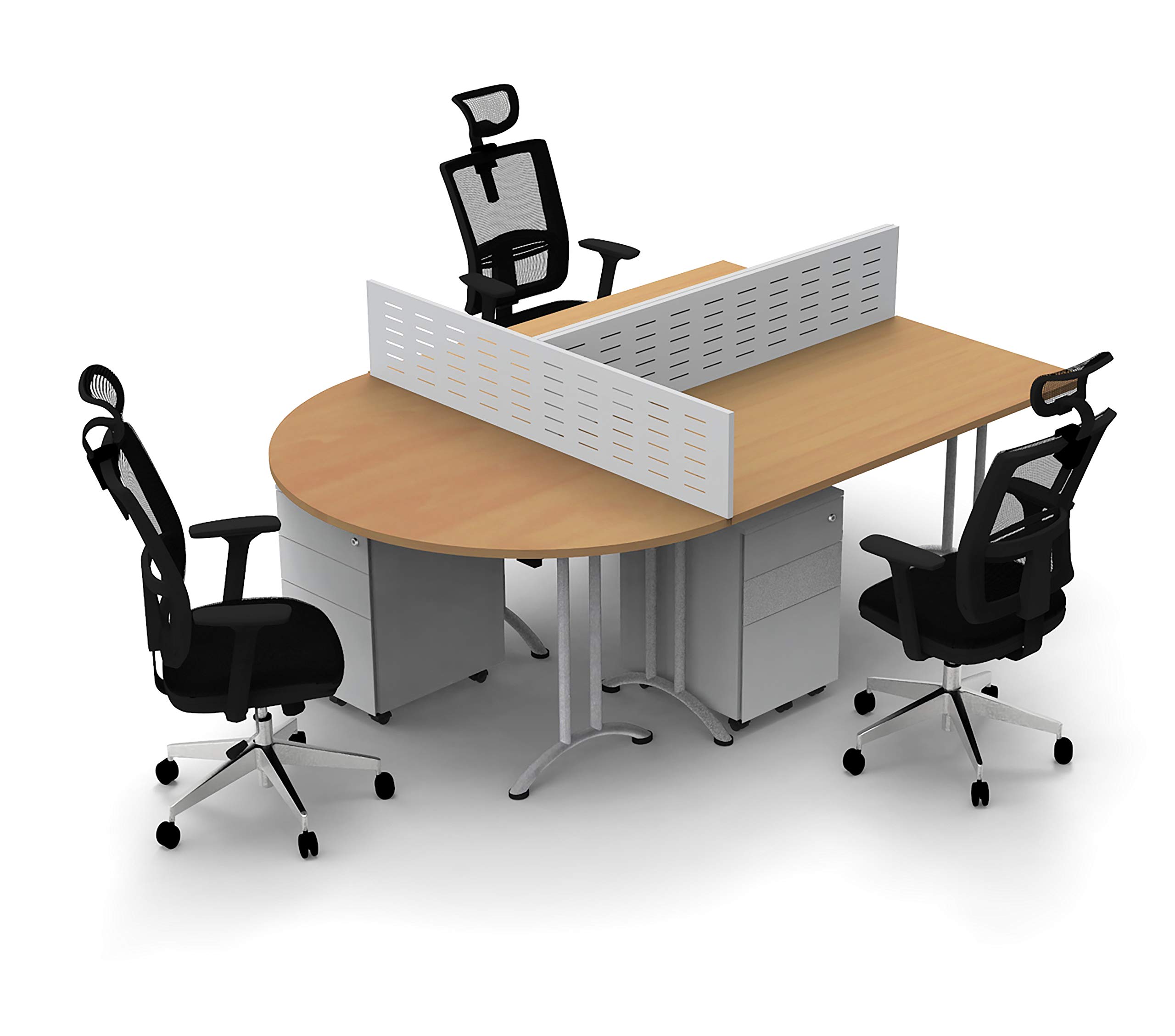 3-Person Workstation Desk - Beech Compact Meeting Table Set Model 6647 (12-Piece Group with Chairs & Screens) - Ideal for Office Collaboration, Team Meetings & Seminar Spaces - Ready-to-Use Foldable Design for Small Offices & Conference Rooms