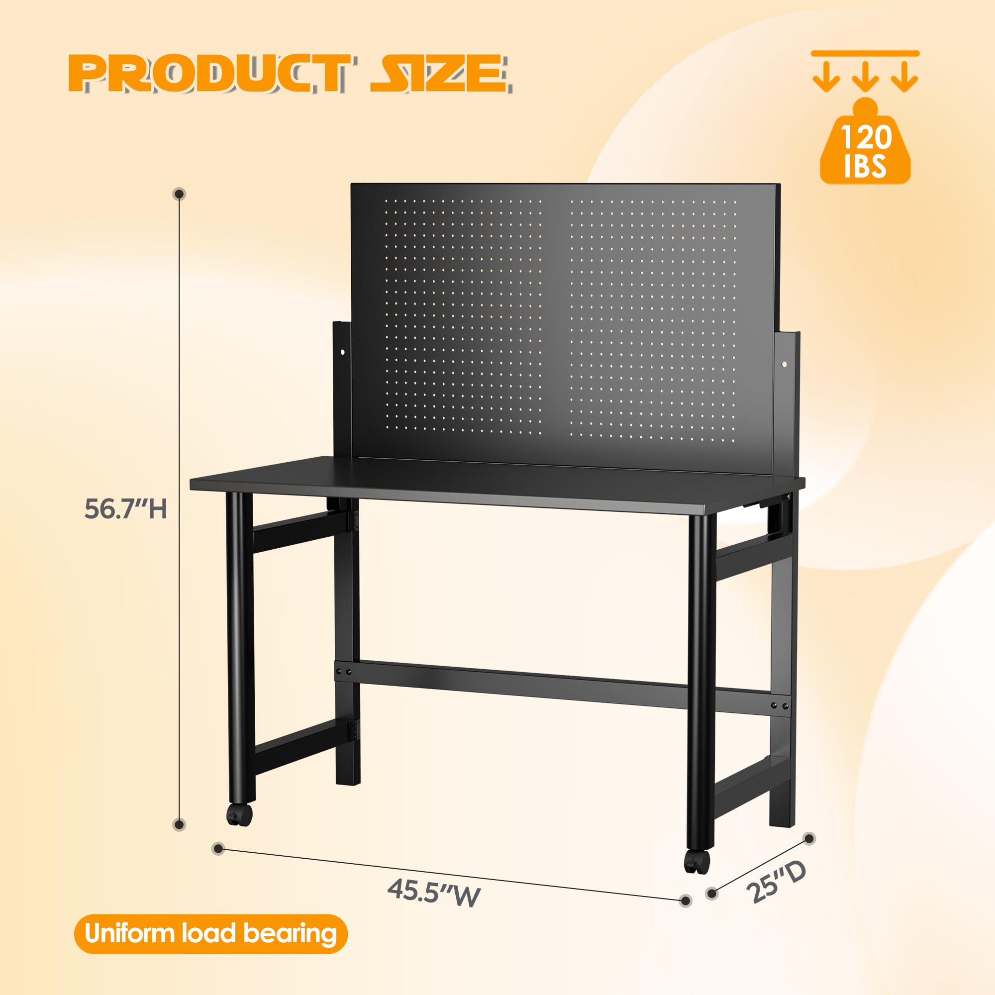 Heavy-Duty Wall-Mounted Workbench with Hooks | Foldable MDF Work Table for Garage, Utility Room & Warehouse | Black Workspace Organizer for DIY Projects & Home Repairs