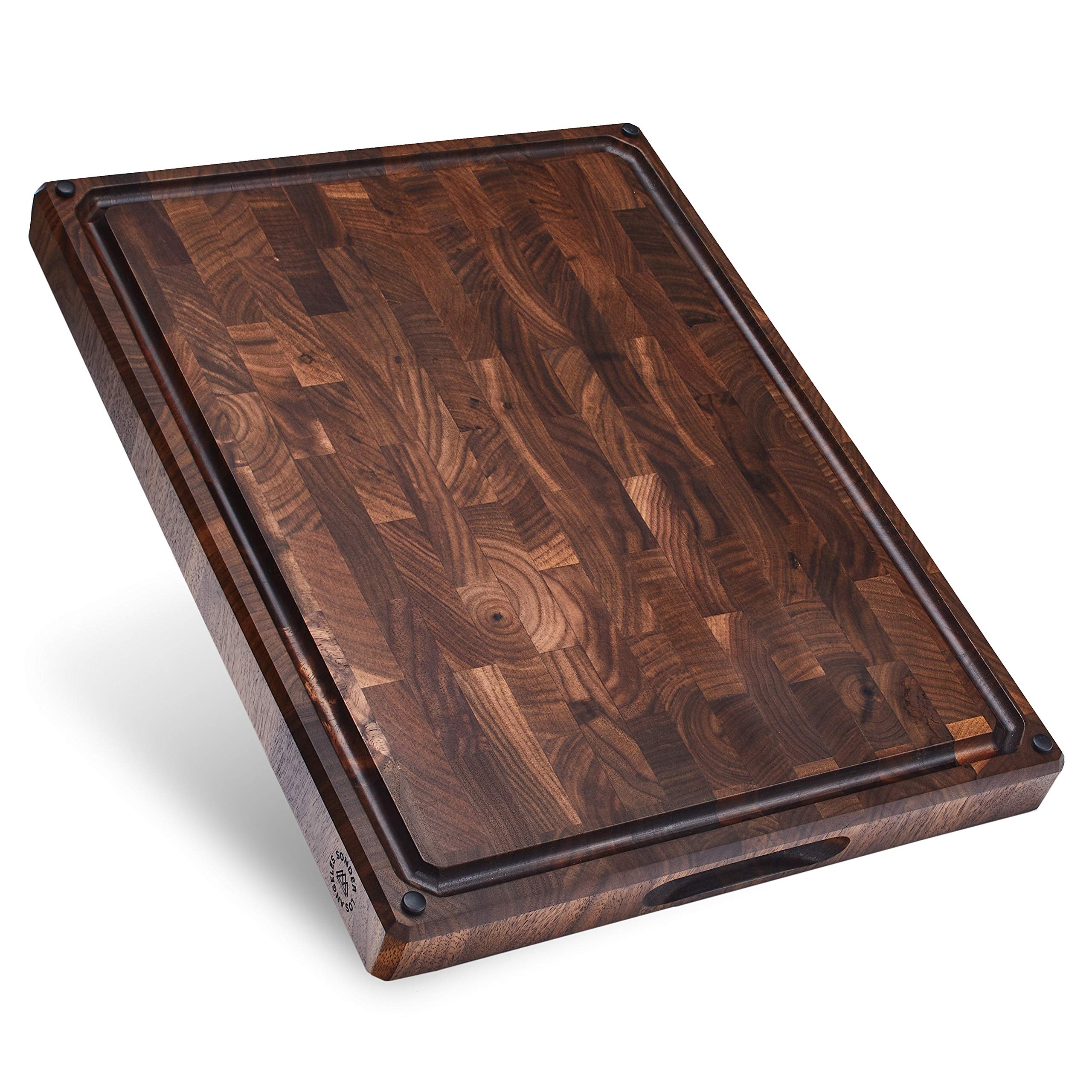 Premium Large End Grain Walnut Wood Cutting Board 17x13x1.5 Inch - Handcrafted in USA with Non-Slip Feet, Juice Groove & Sorting Compartments - Perfect for Kitchen Prep, Charcuterie Boards & Holiday Gifts (Includes Gift Box)