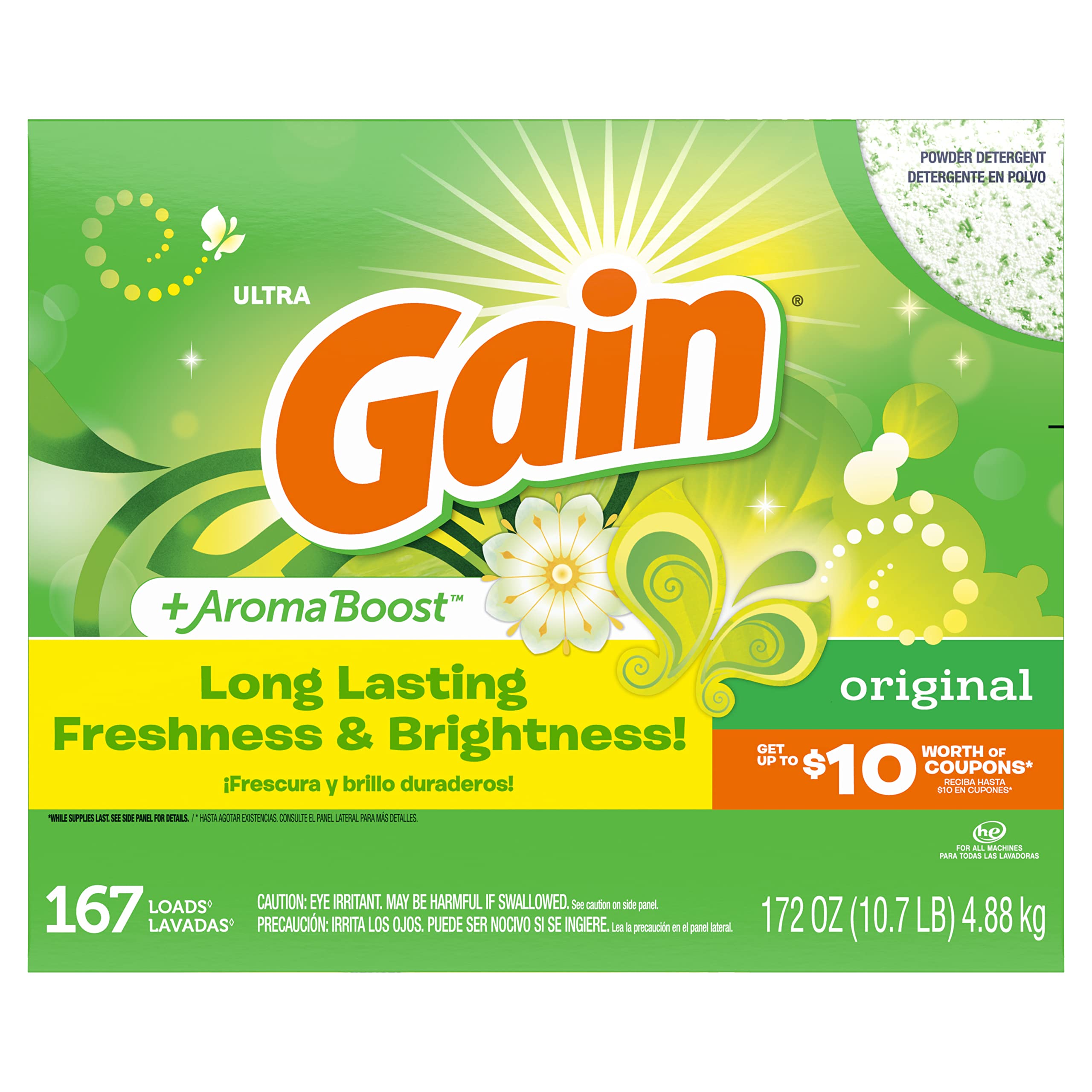 Gain Powder Laundry Detergent - Original Fresh Scent, 172 Ounce Bulk Size (Packaging May Vary) | Deep Cleans Clothes, Removes Tough Stains - Perfect for Families, Large Loads & High-Efficiency Washers
