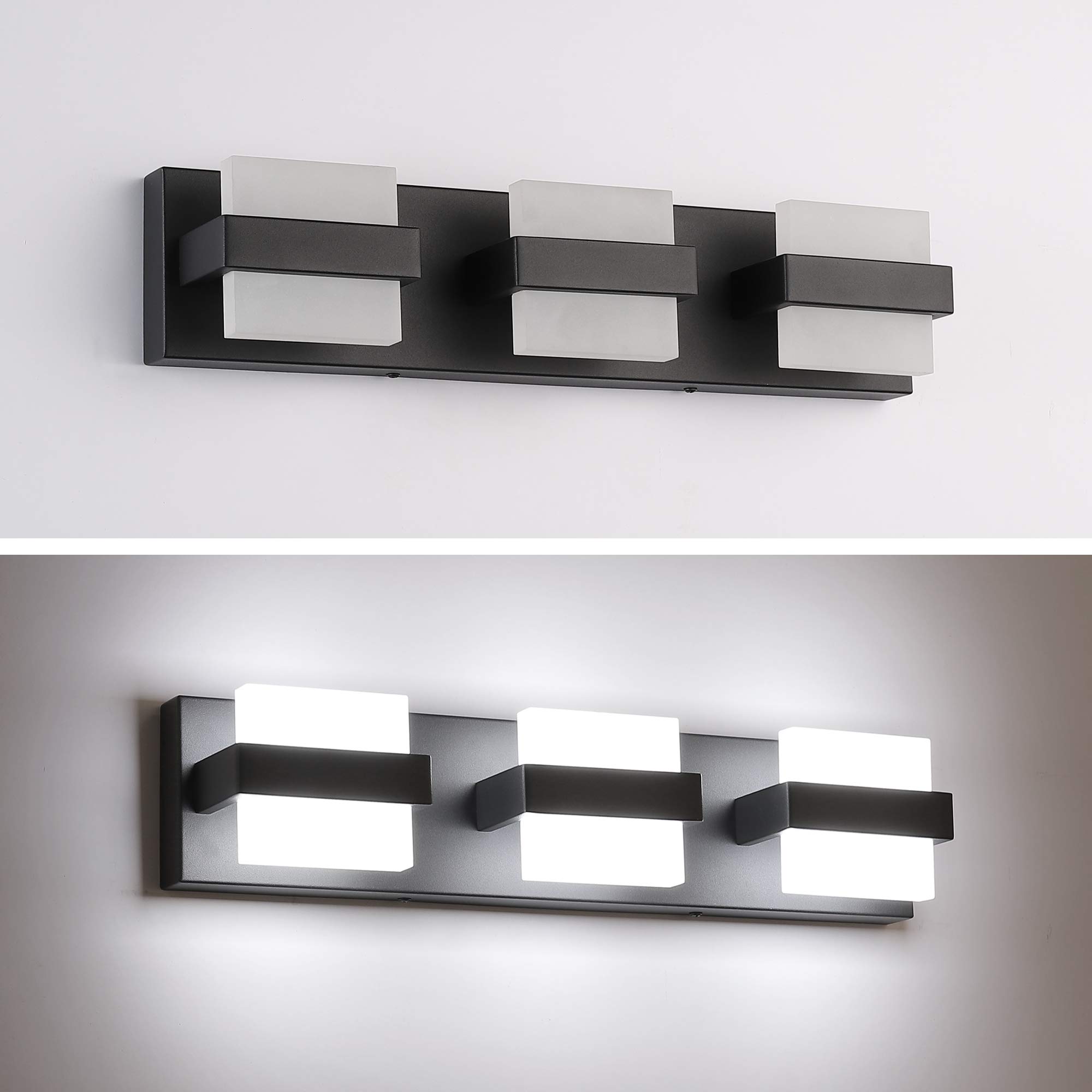 SOLFART 3-Light Black Modern LED Bathroom Vanity Light Fixture - 20 Inch Non-Dimmable White Light for Mirror - Perfect for Bathroom Makeup & Shaving Lighting