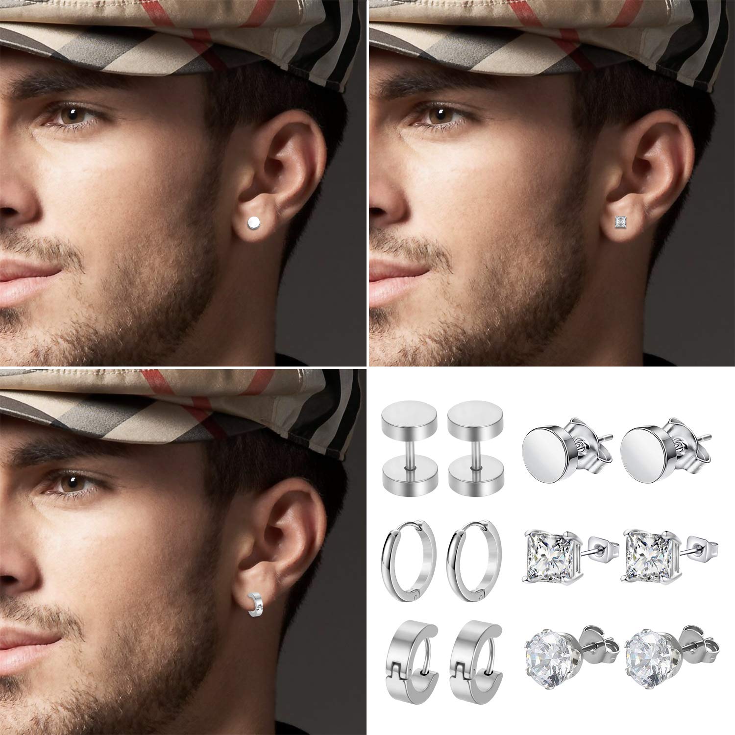 Aroncent 6 Pairs Stainless Steel Small Hoop Earrings for Men & Women - Fake Gauges, Spike Earrings Set | Hypoallergenic, Durable Body Jewelry for Everyday Wear, Parties & Gifts