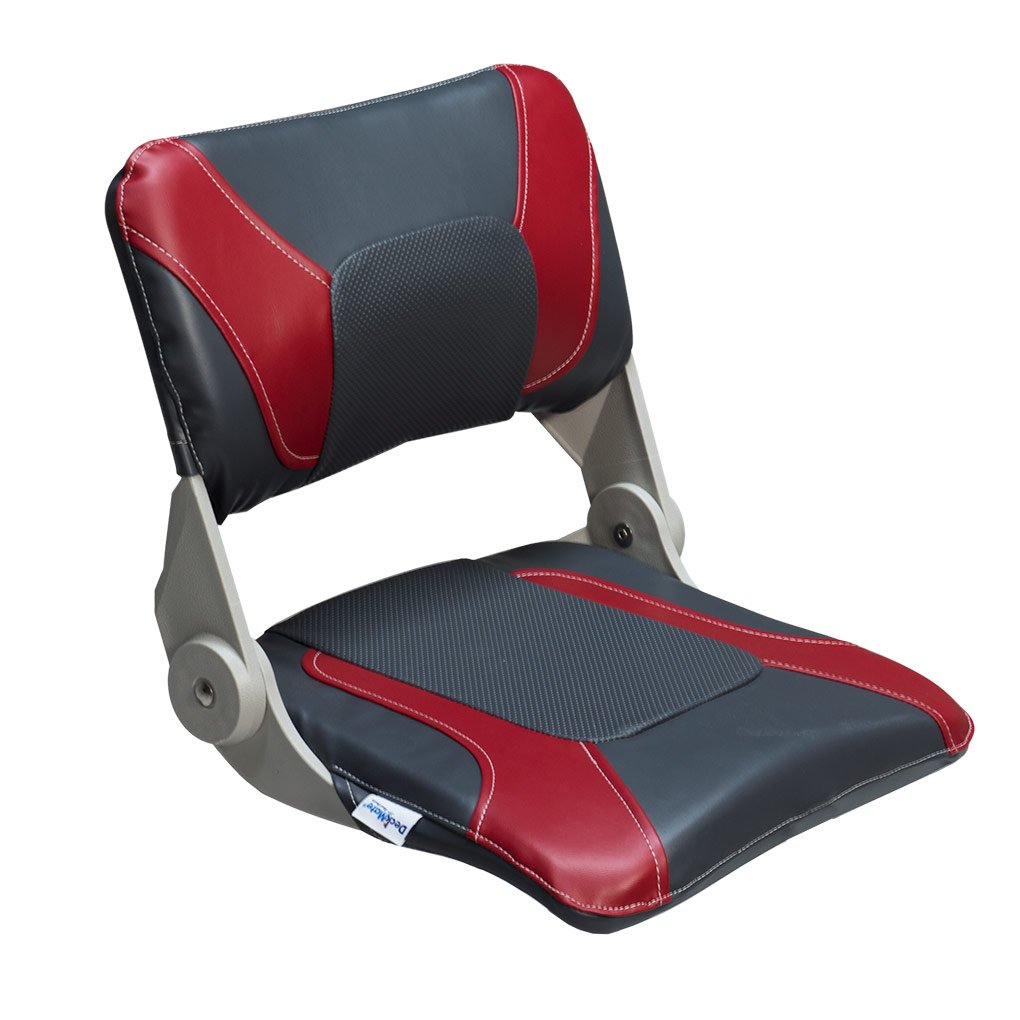 **DeckMate Compact Folding Fishing Seat – Portable & Lightweight – Charcoal & Red – Perfect for Camping, Kayaking & Outdoor Adventures**