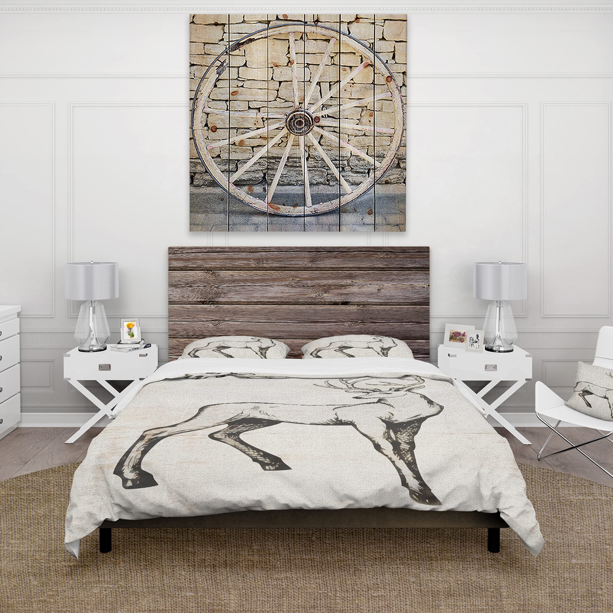 DesignQ Deer Wild & Beautiful VI Farmhouse Duvet Cover Set - King Size White 3-Piece All Season Bedding | Cozy Farmhouse Decor for Master Bedroom, Guest Room & Vacation Homes