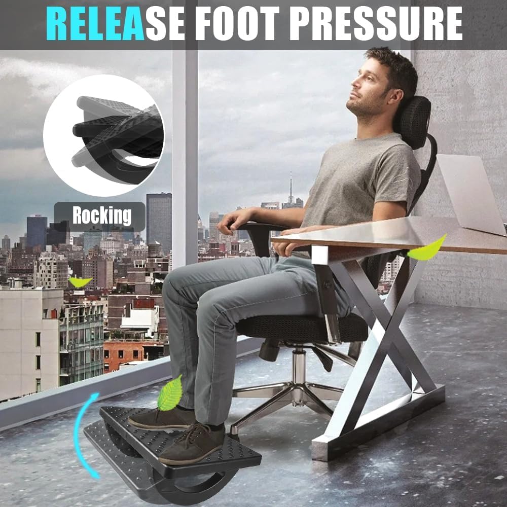 Ergonomic Under Desk Foot Rest with Rocking Design & Massage Rollers - Pain Relief Foot Stool for Office, Home & Work - Perfect for Long Sitting Sessions, Leg Comfort & Improved Posture