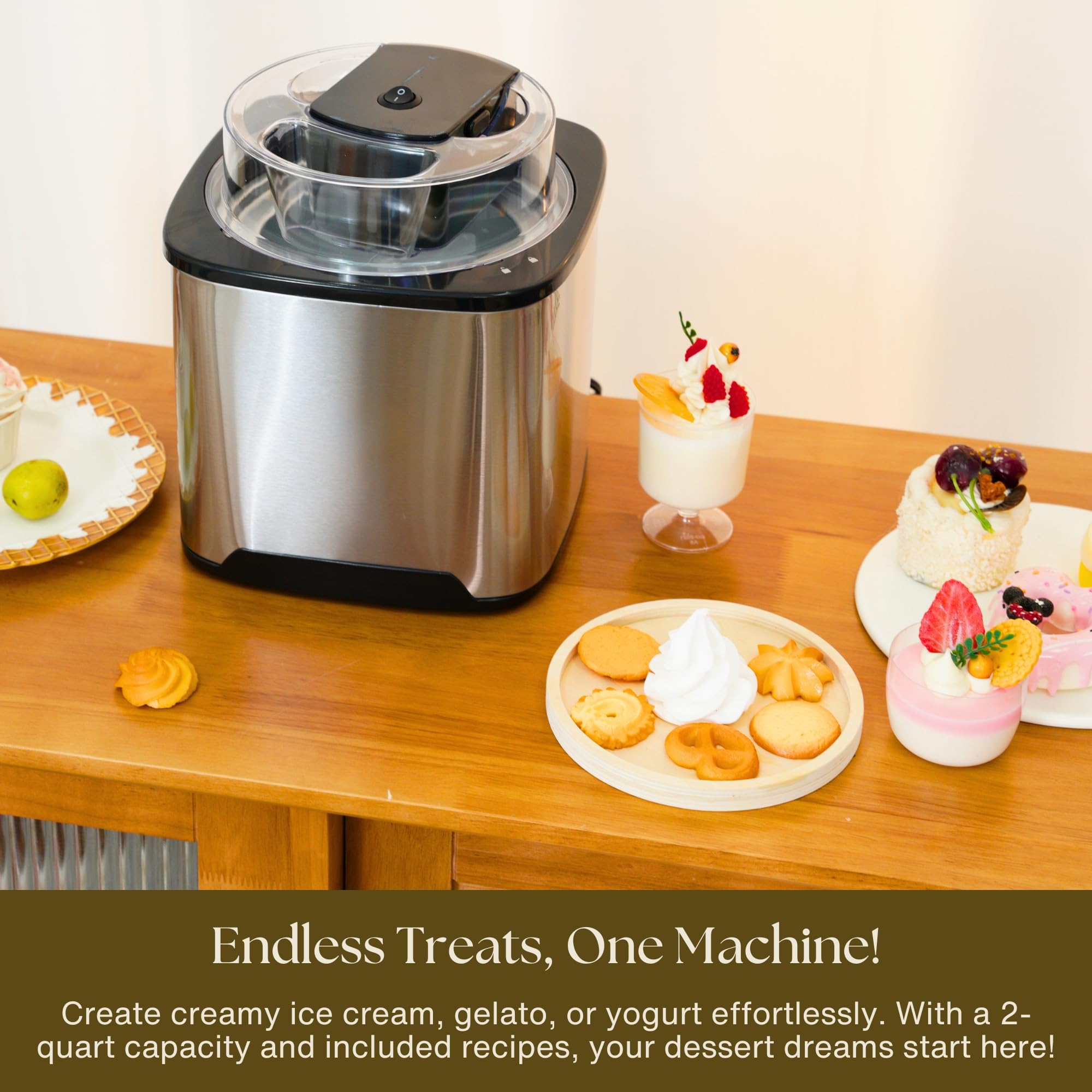 2 Qt Electric Ice Cream Maker Machine for Home - Soft Serve, Gelato, Sorbet & Frozen Yogurt Maker - Perfect for Family Gatherings, Parties & DIY Desserts - Great Kitchen Appliance Gift