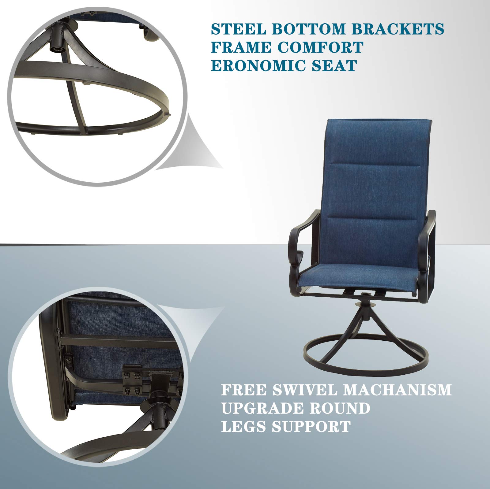 Festival Depot 2-Piece Patio Swivel Armchairs Set - Outdoor Dining Chairs for Bistro, Deck & Garden - Blue - Perfect for Backyard BBQs, Poolside Relaxation & Outdoor Entertaining