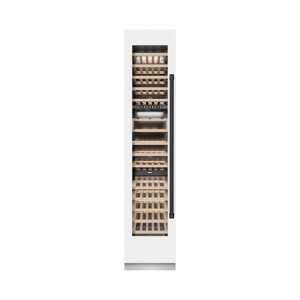 ZLINE Autograph Edition 18 Inch 9.0 cu ft Triple Zone 68 Bottle Left Hinge Column Wine Refrigerator - White Matte with Black Accents for Home Bar, Kitchen, or Wine Cellar (RCWVLZ WM 18 MB)