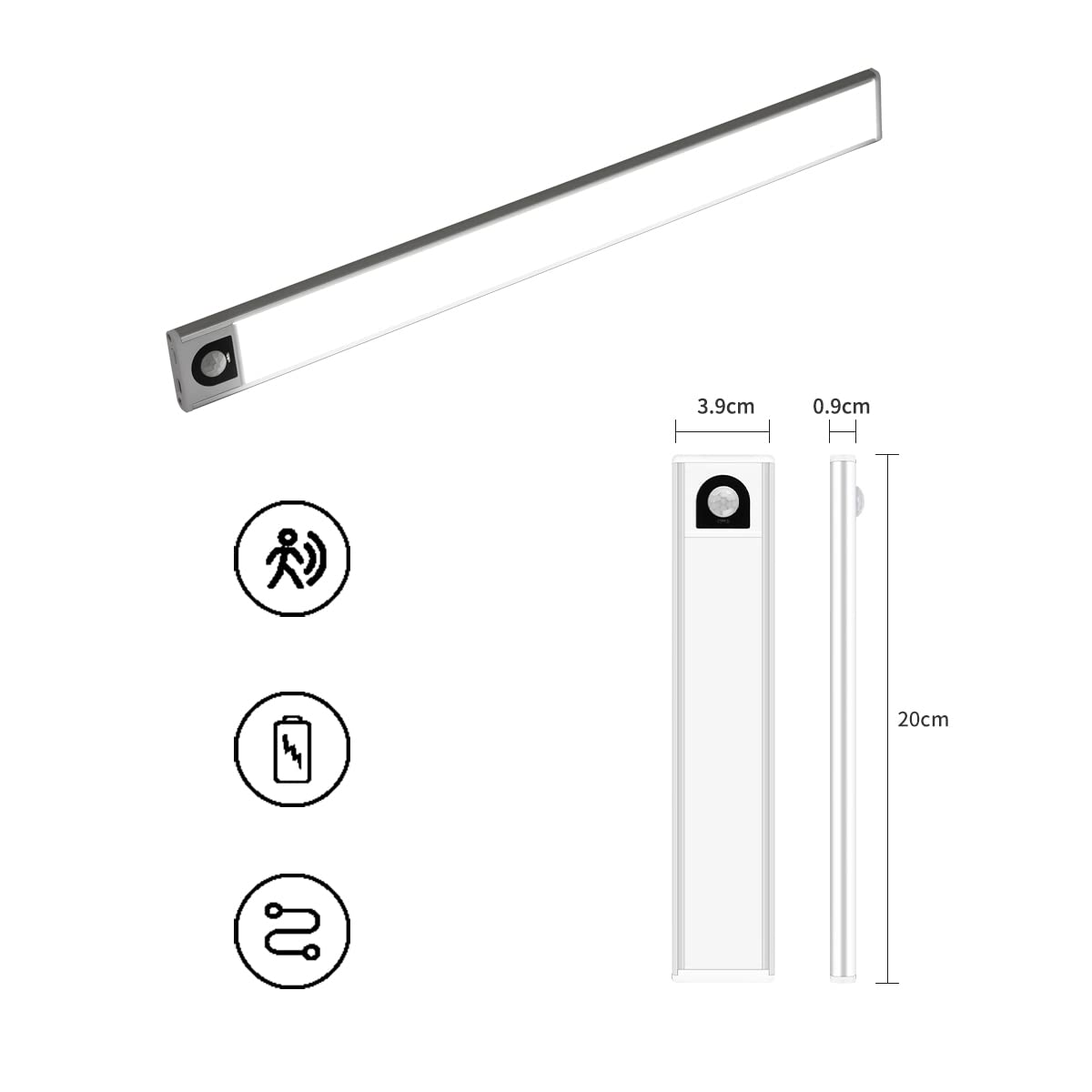 8 Inch Magnetic Under Cabinet Lights - Rechargeable Motion Activated Stick-On LED Lights for Closet, Kitchen, Hallway, Stairs & Car | Perfect for Dark Spaces & Nighttime Navigation