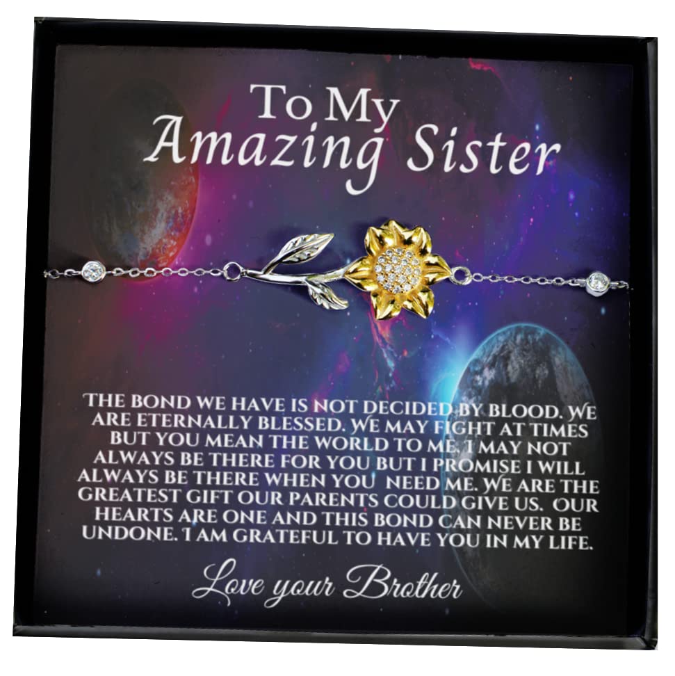 Sunflower Sister Bracelet - Triple Gold Plated Jewelry Gift for Women & Girls | Thoughtful Birthday Present from Brother to Sister | Perfect for Birthdays, Sister's Day & Special Occasions
