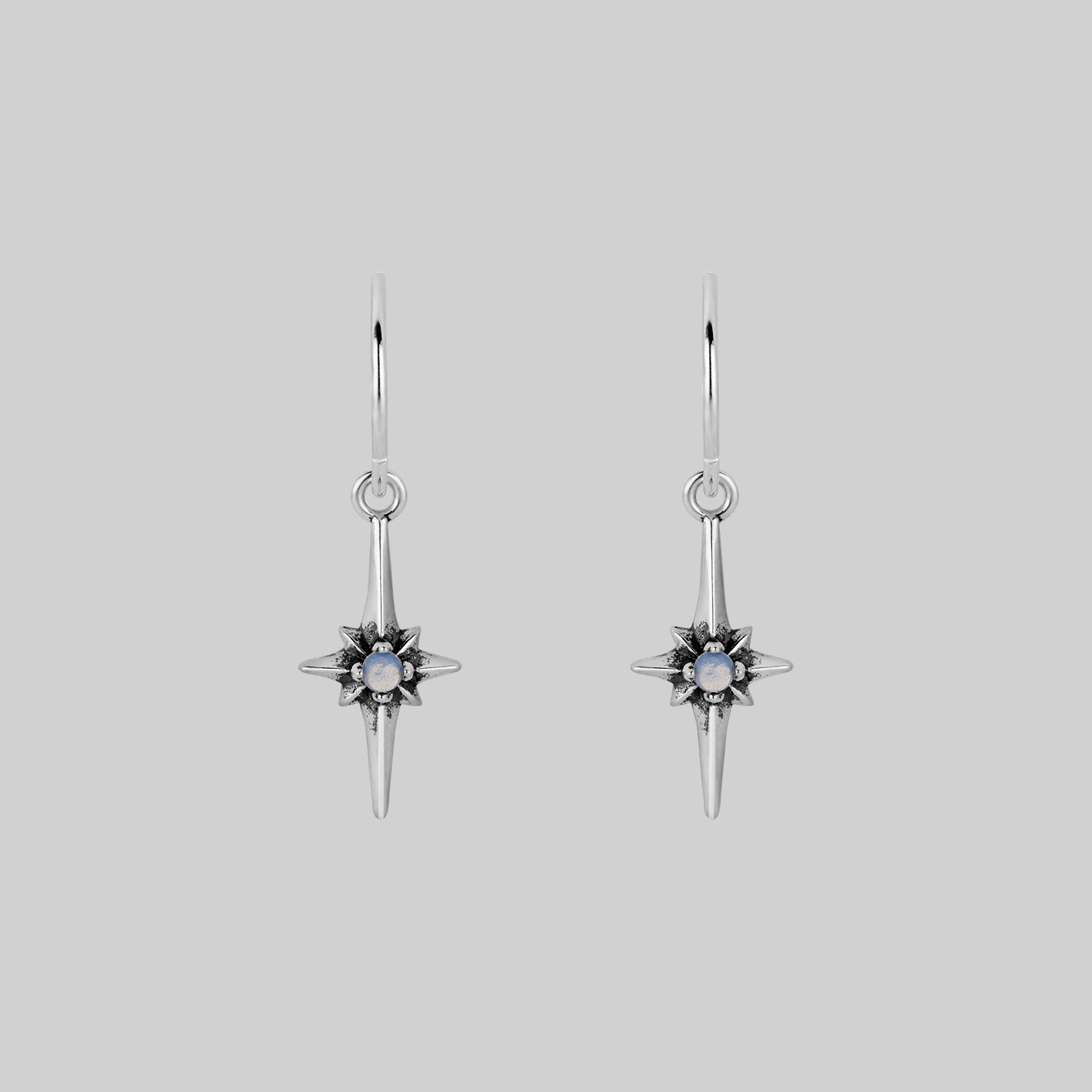 NOVA. Star Flare Opalite Hoop Earrings in Silver - Elegant Dangle Earrings for Women, Perfect for Parties, Weddings & Everyday Wear