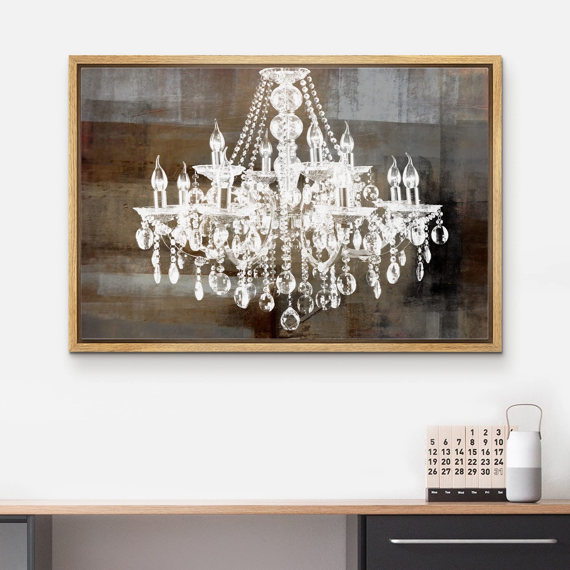 Wall26 Framed Canvas Print - White Chandelier Silhouette on Abstract Background, Modern Digital Wall Art for Living Room, Bedroom & Office Decor (16x24 Inches) | Elegant Home Decor for Relaxation & Calm Atmosphere