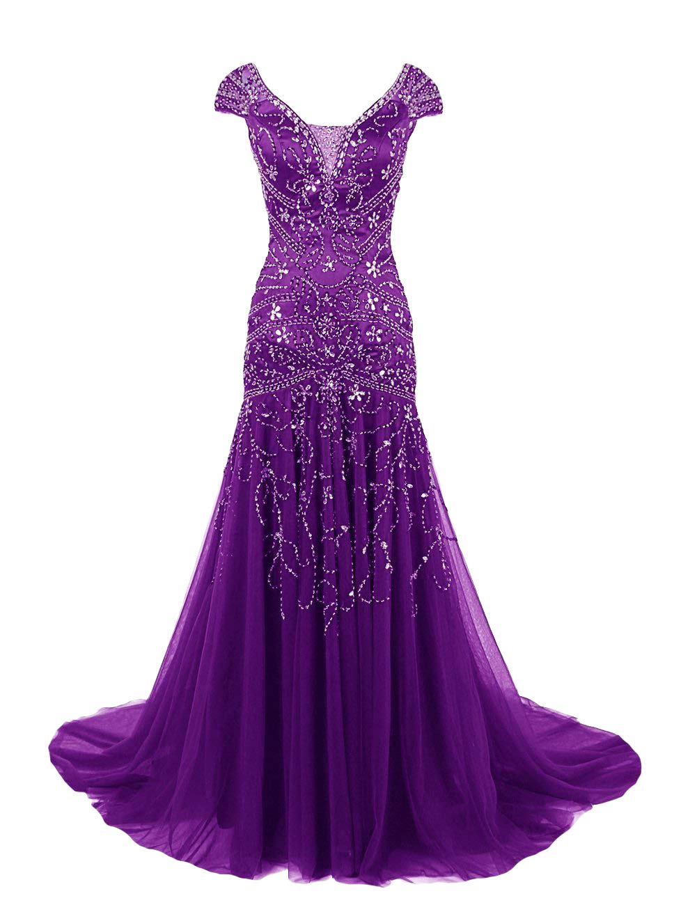 Elegant Long Mermaid Wedding Dress with Cap Sleeves & Beaded Embroidery - Perfect for Prom, Bridal Gowns & Mother of The Bride Dresses | Formal Occasions, Evening Galas & Special Events