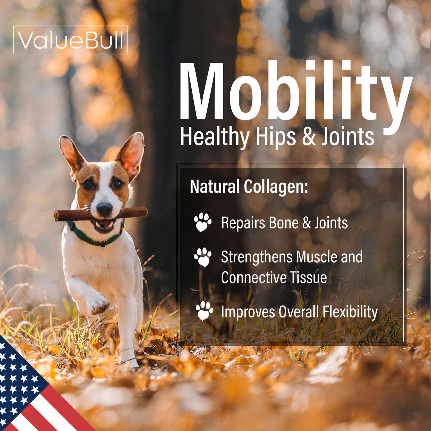 ValueBull USA 6-Inch Collagen Sticks for Dogs - Natural Single Ingredient Chew Treats, Healthy Alternative to Bully Sticks & Rawhide (10 Count) - Supports Hip & Joint Health, Skin & Coat Care - Perfect for Training, Teething, and Long-Lasting Chewing Fun