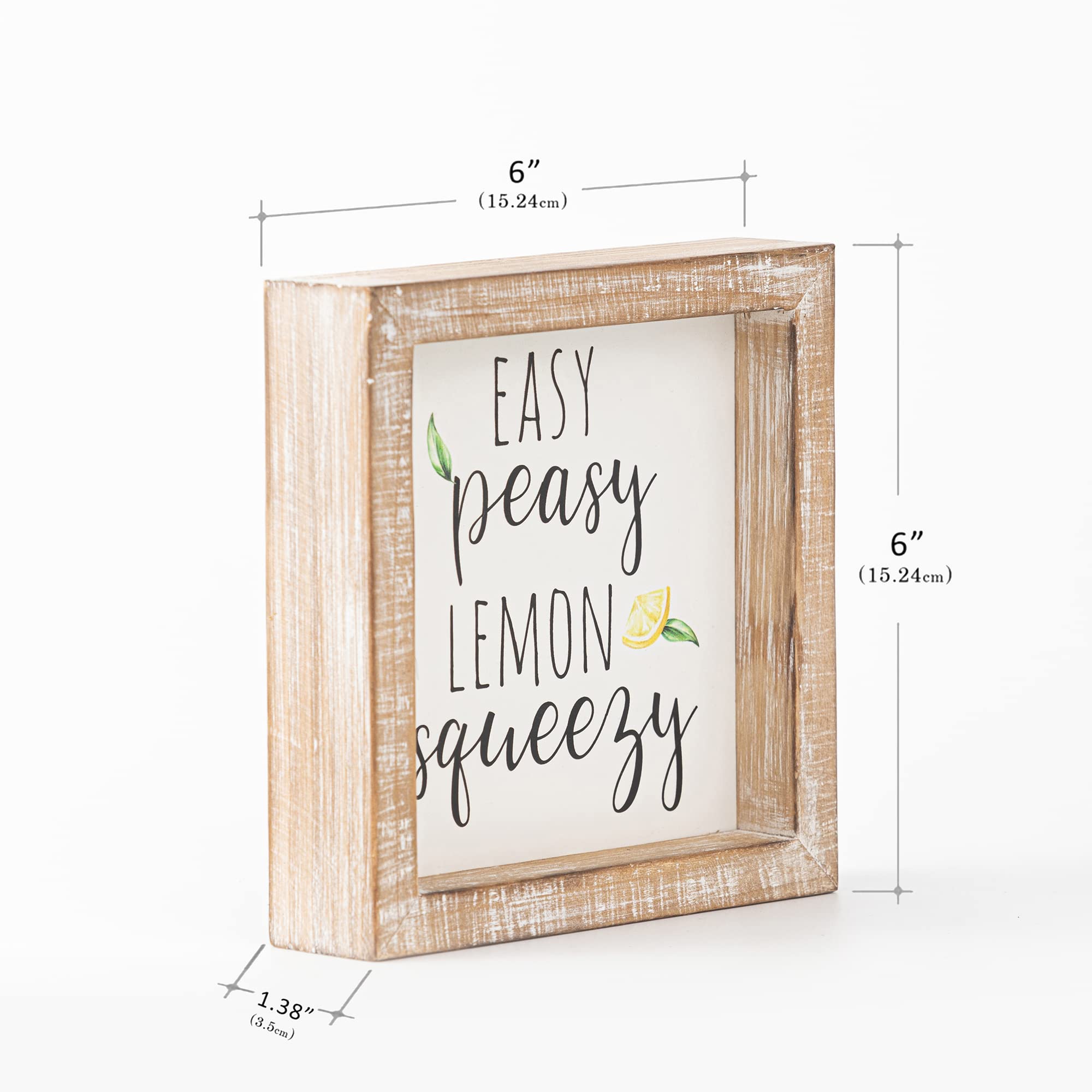 Rustic Farmhouse Lemon Squeezy Sign - 6x6 Inch Wooden Kitchen Decor for Tiered Trays, Summer Home Decoration | Perfect for Country Style Kitchens, Pantries & Lemon-Themed Parties