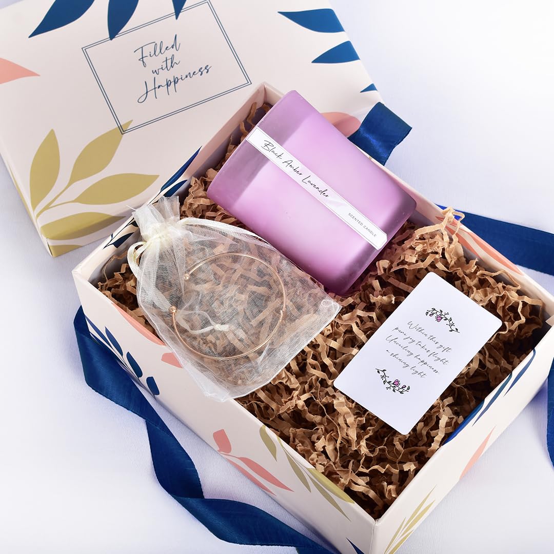 Gleevers Birthday Gift Set for Women - 2-Pack Gift Box with Black Amber Lavender Scented Candle (250g) & Star Charm Bracelet - Perfect Anniversary Gift for Wife, Mother's Day Present for Mom, Thoughtful Birthday Gift for Mother | Ideal for Romantic Occasions, Special Celebrations & Surprise Gifting